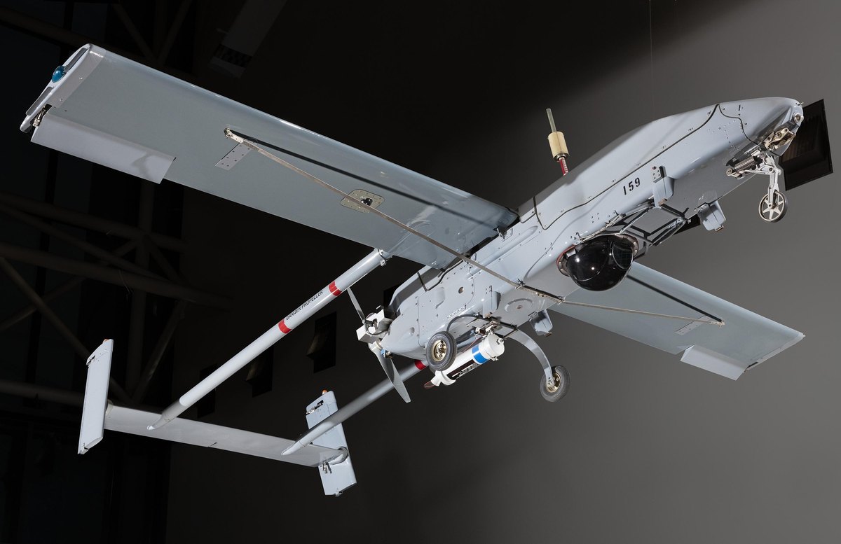 Pioneer RQ-2A drone Air Vehicle 159, flown from the Battleship Wisconsin in 1991, on display at the National Air and Space Museum