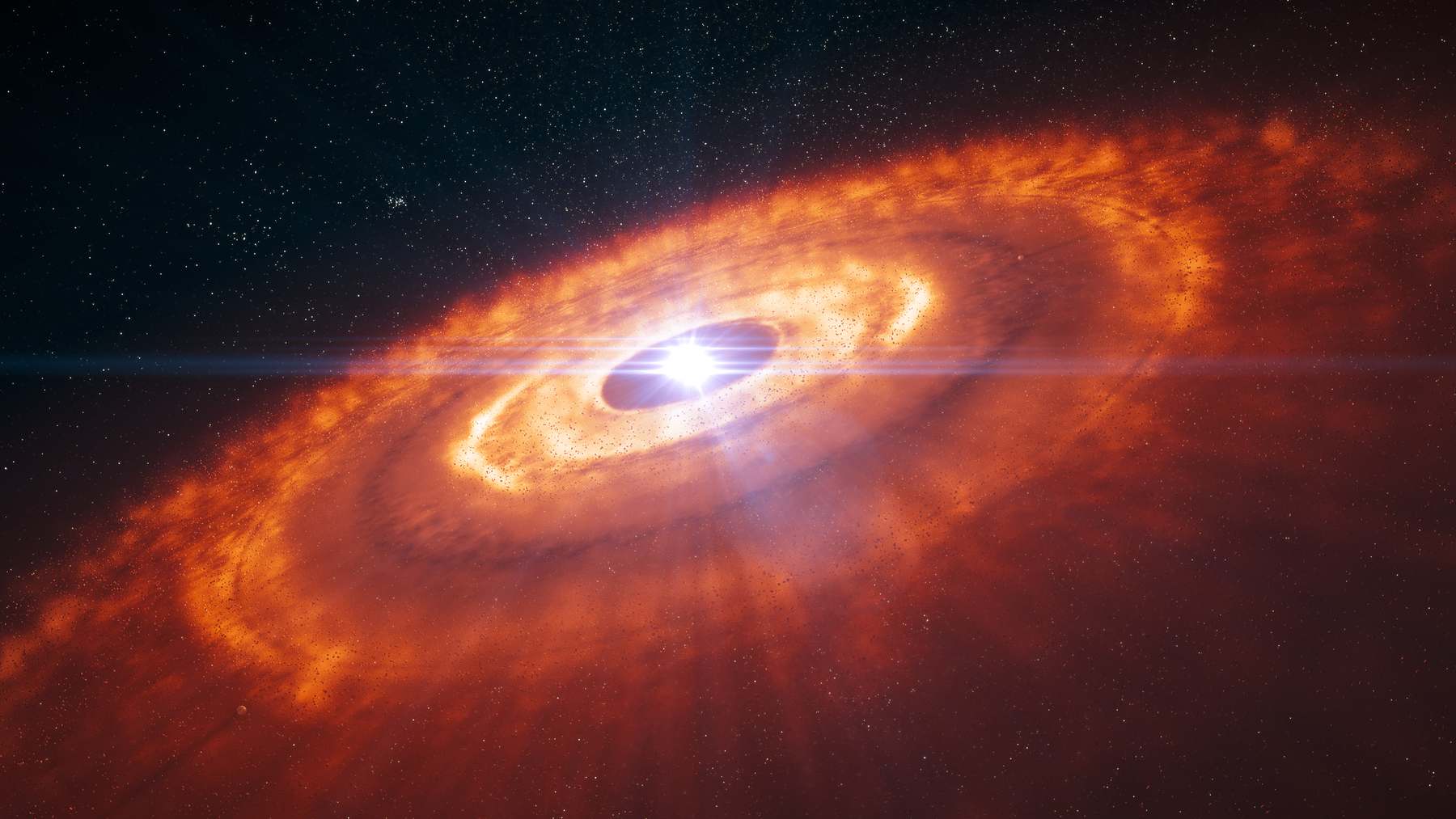 Artist's impression of a young star surrounded by a dusty protoplanetary disk