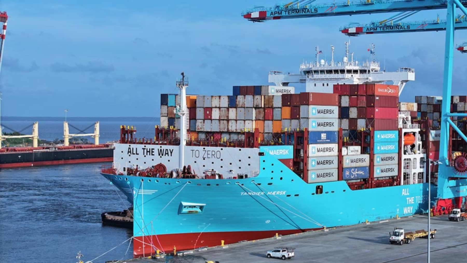 Container ship Tangier Maersk docked at the Port of Mobile in Alabama