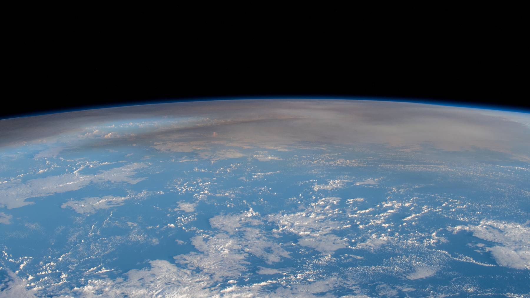Hunga Tonga eruption plume seen from the International Space Station above the Pacific Ocean