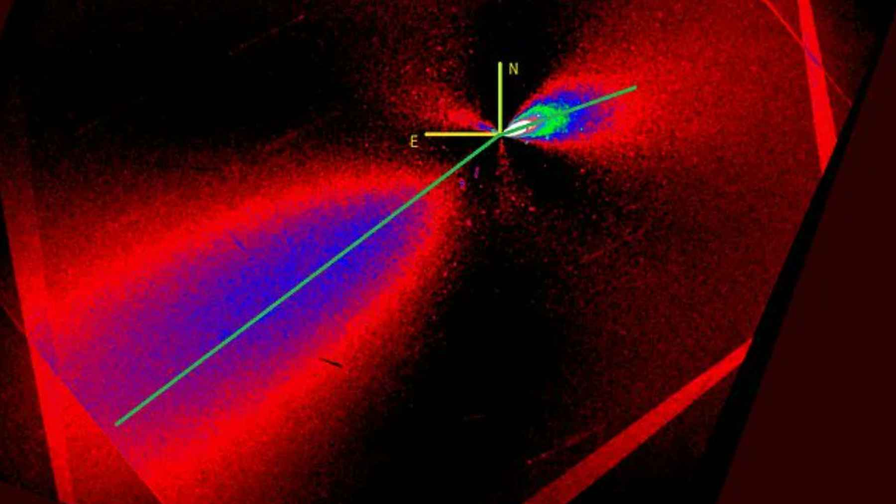 Chorros de polvo y gas del cometa interestelar 3I/ATLAS captados por el Hubble en falso color