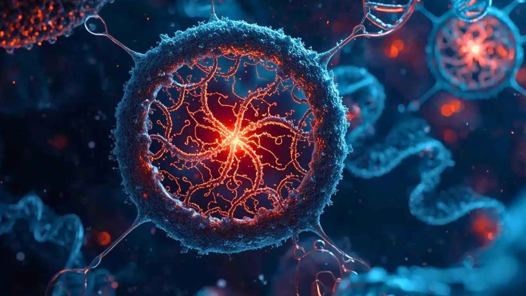 Ilustración de obeliscos, bucles circulares de ARN en bacterias del microbioma humano