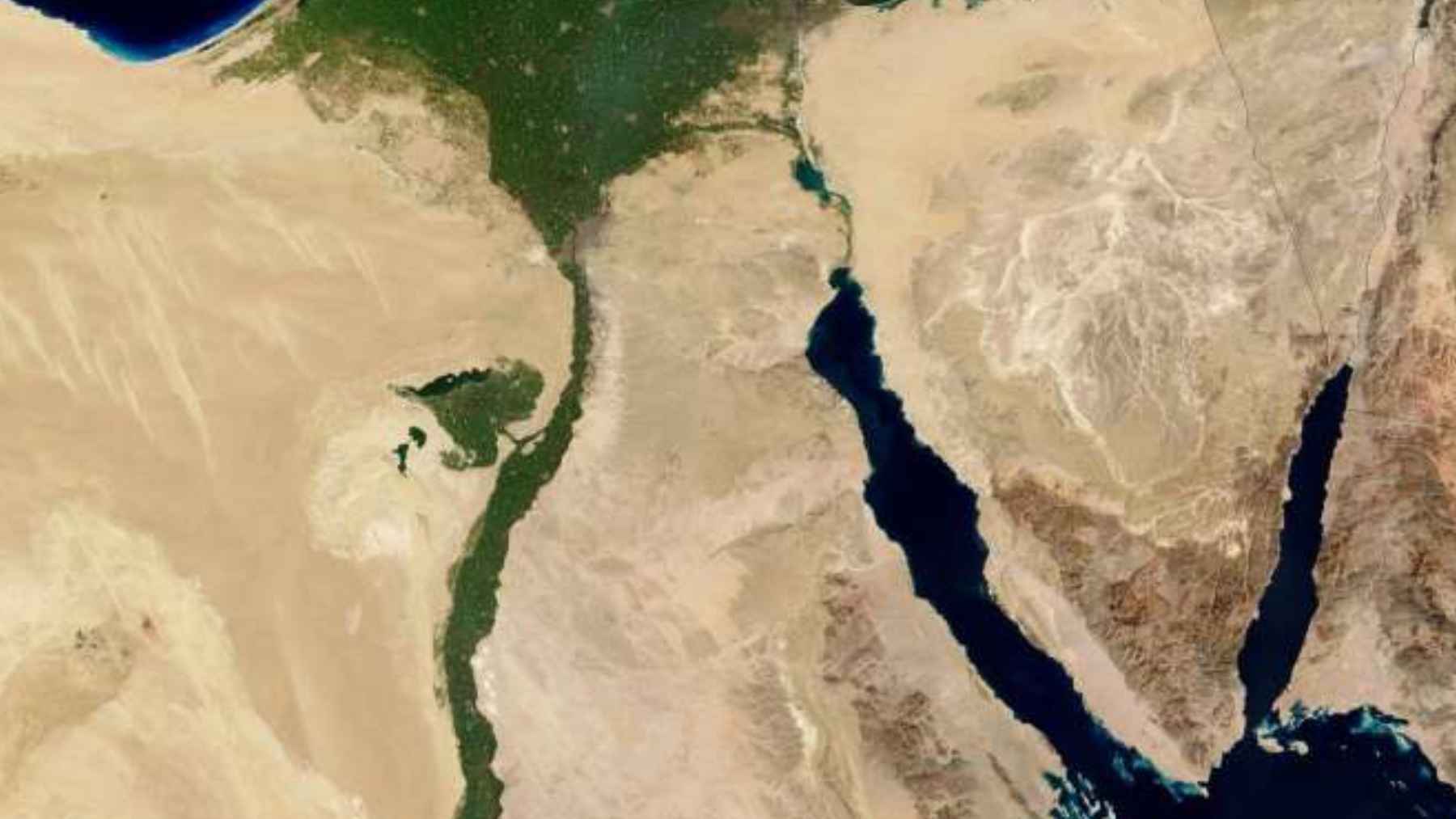 Imagen satelital del delta del Nilo (Egipto), ejemplo de subsidencia en deltas fluviales.