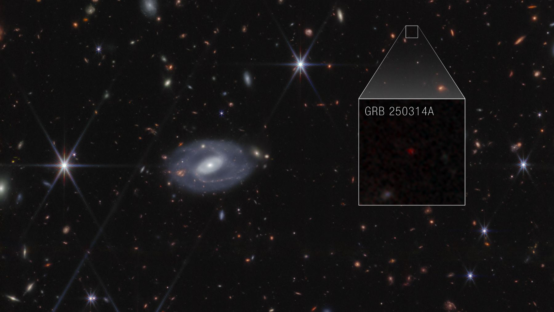 Imagen del telescopio James Webb de la supernova más lejana asociada al estallido GRB 250314A