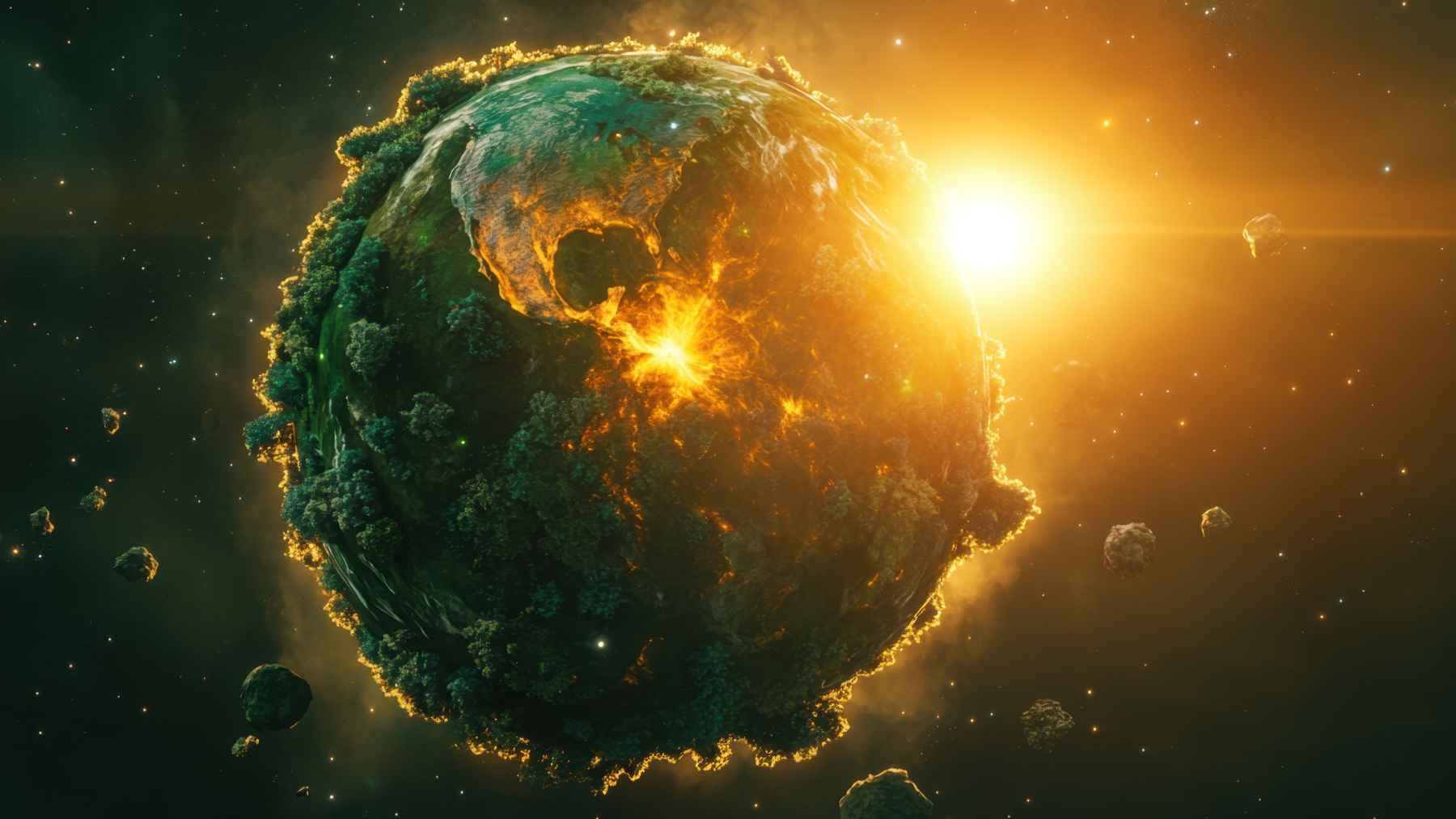 Ilustración de la Tierra expuesta a un Sol más brillante, una imagen conceptual sobre el futuro del oxígeno