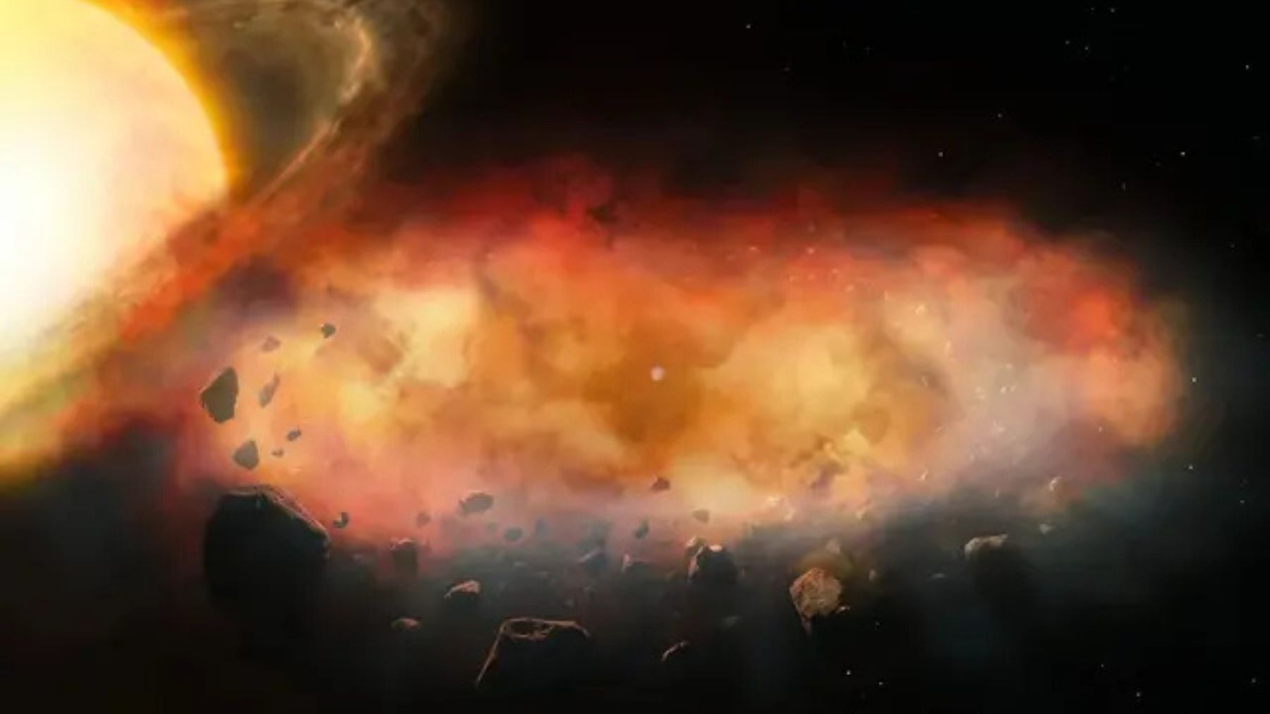 Ilustración de una nube gigante de gas y metales envolviendo una estrella durante un eclipse prolongado.