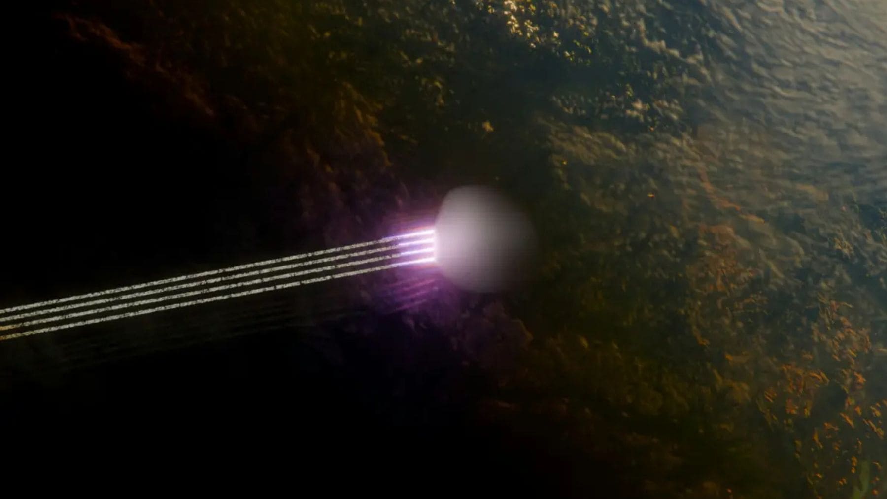 Representación del cometa interestelar 3I/ATLAS viajando a gran velocidad por el espacio.