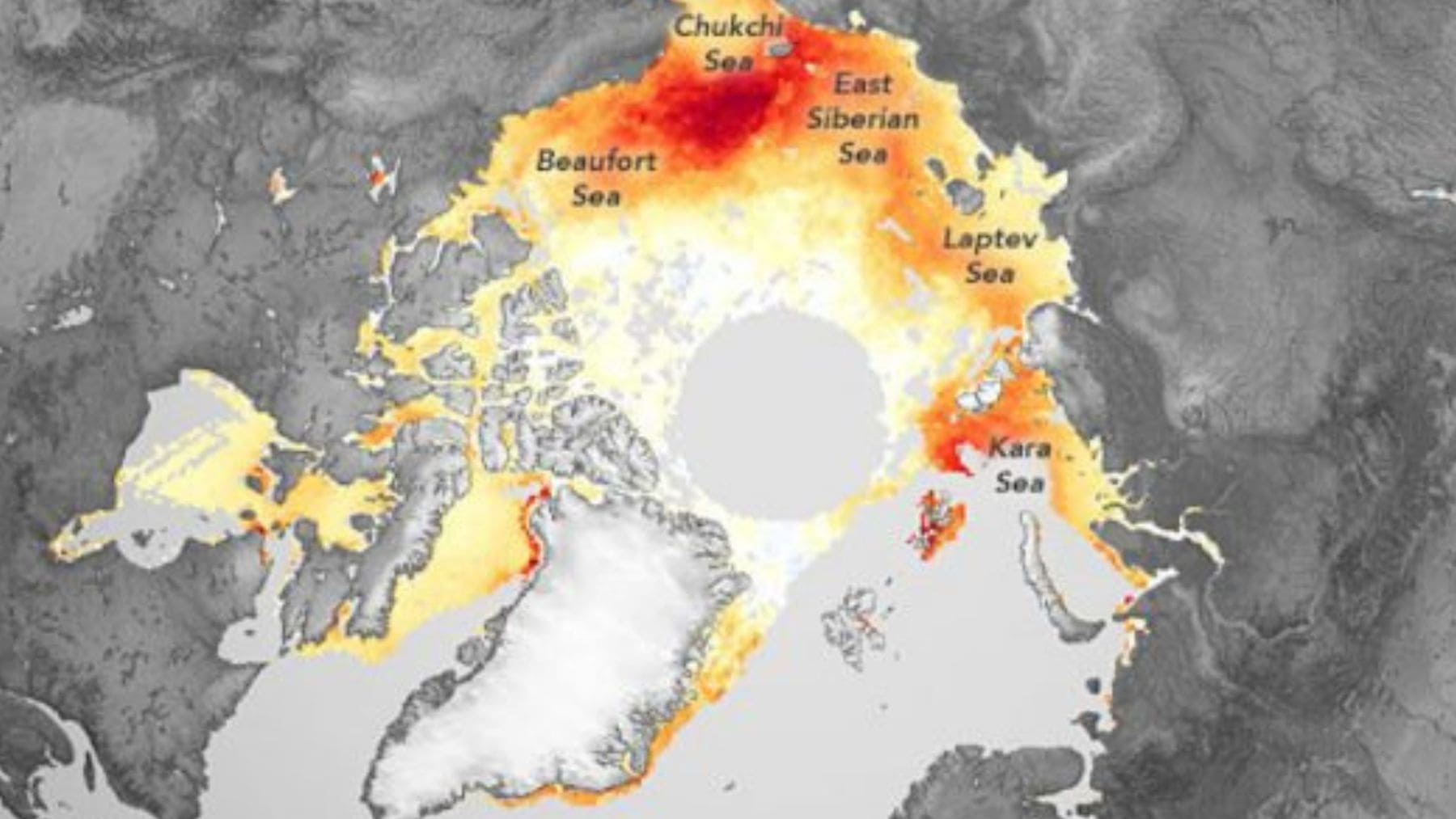 Mapa del Ártico que muestra el retraso en la congelación del hielo marino en Siberia tras episodios de El Niño desde 2000.