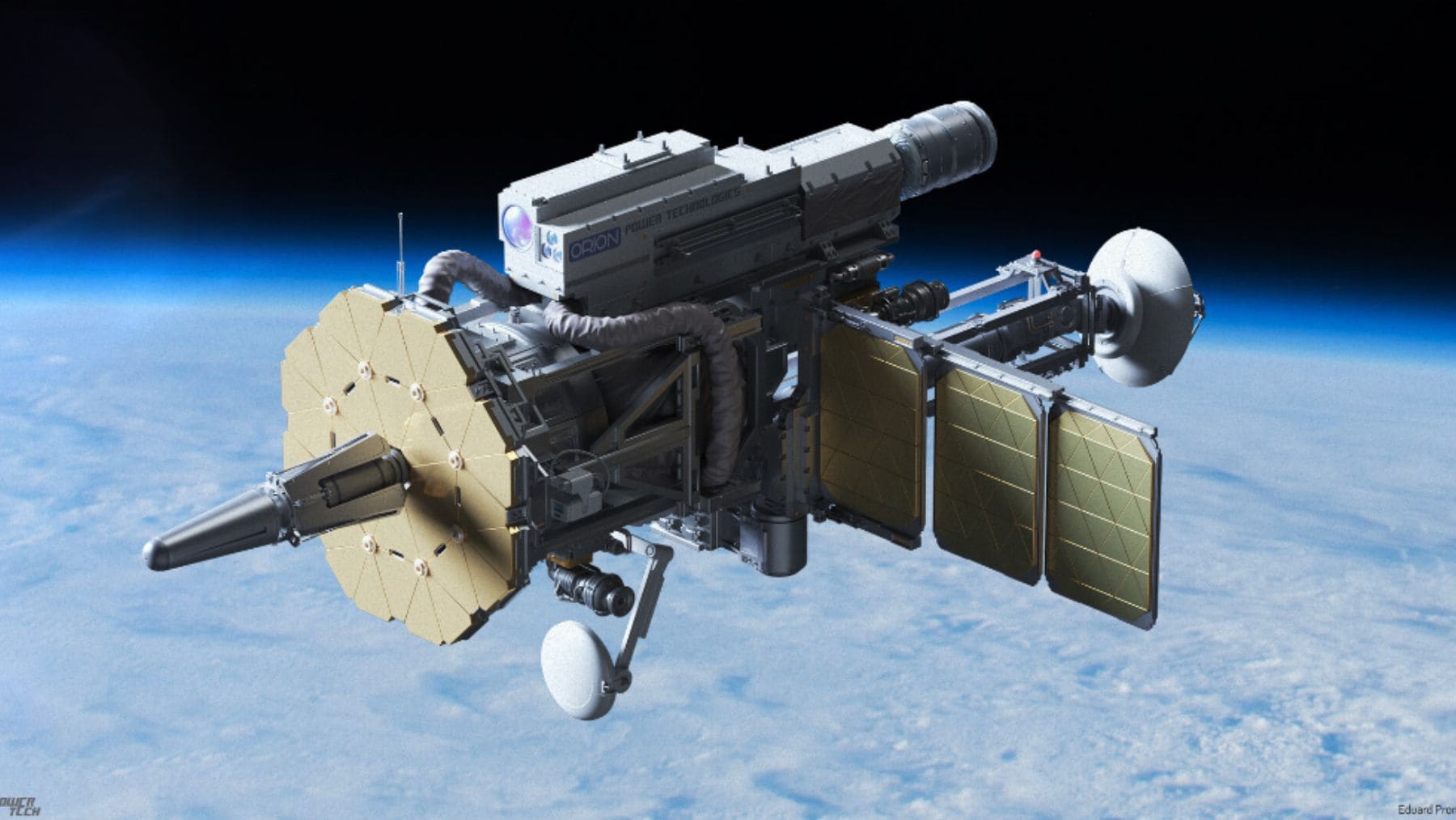 Satélite Trinity de General Galactic en órbita, diseñado para usar agua como combustible en un Falcon 9.