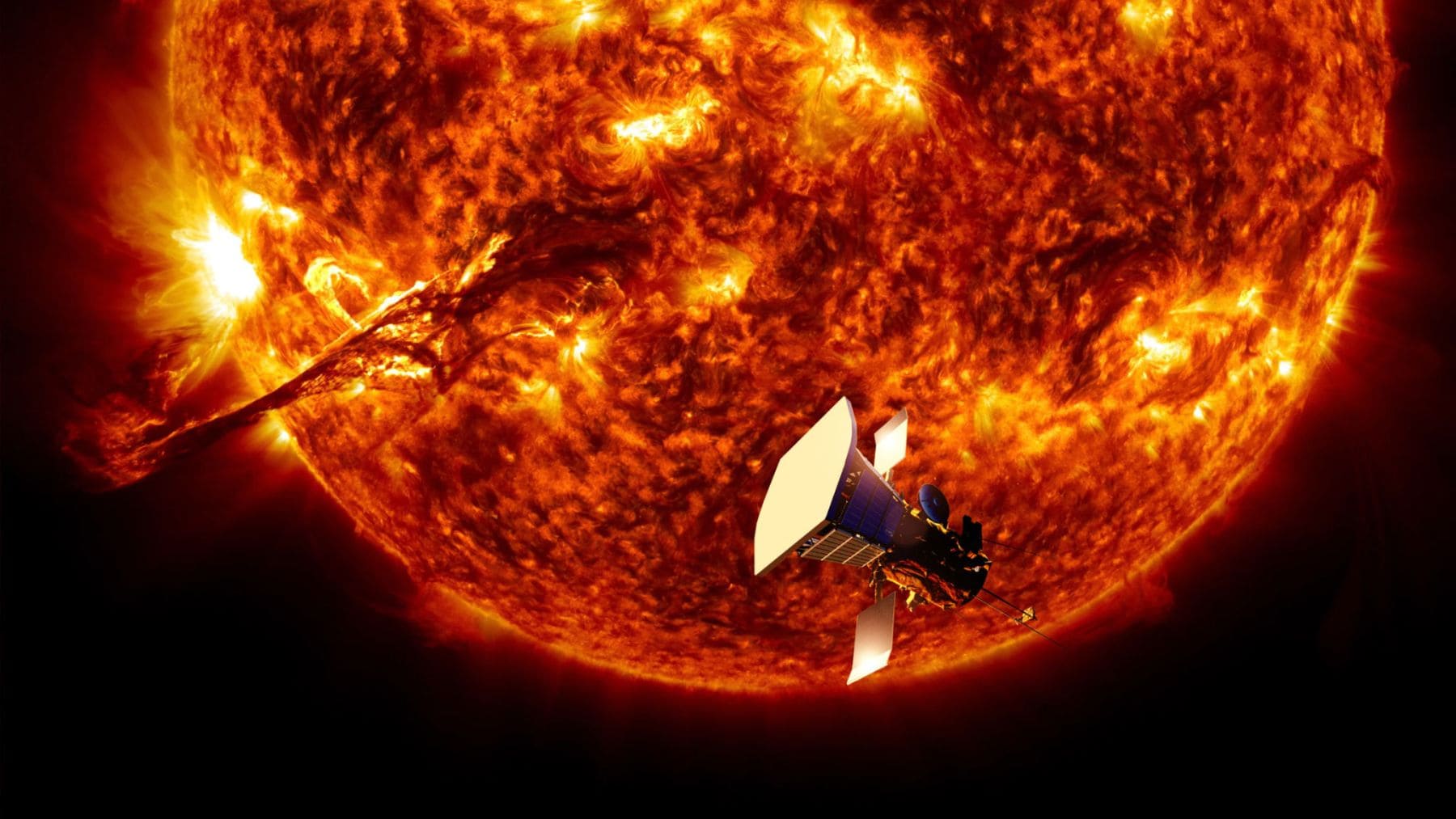 Sonda solar Parker de la NASA volando junto al Sol durante su acercamiento más extremo a la corona solar.