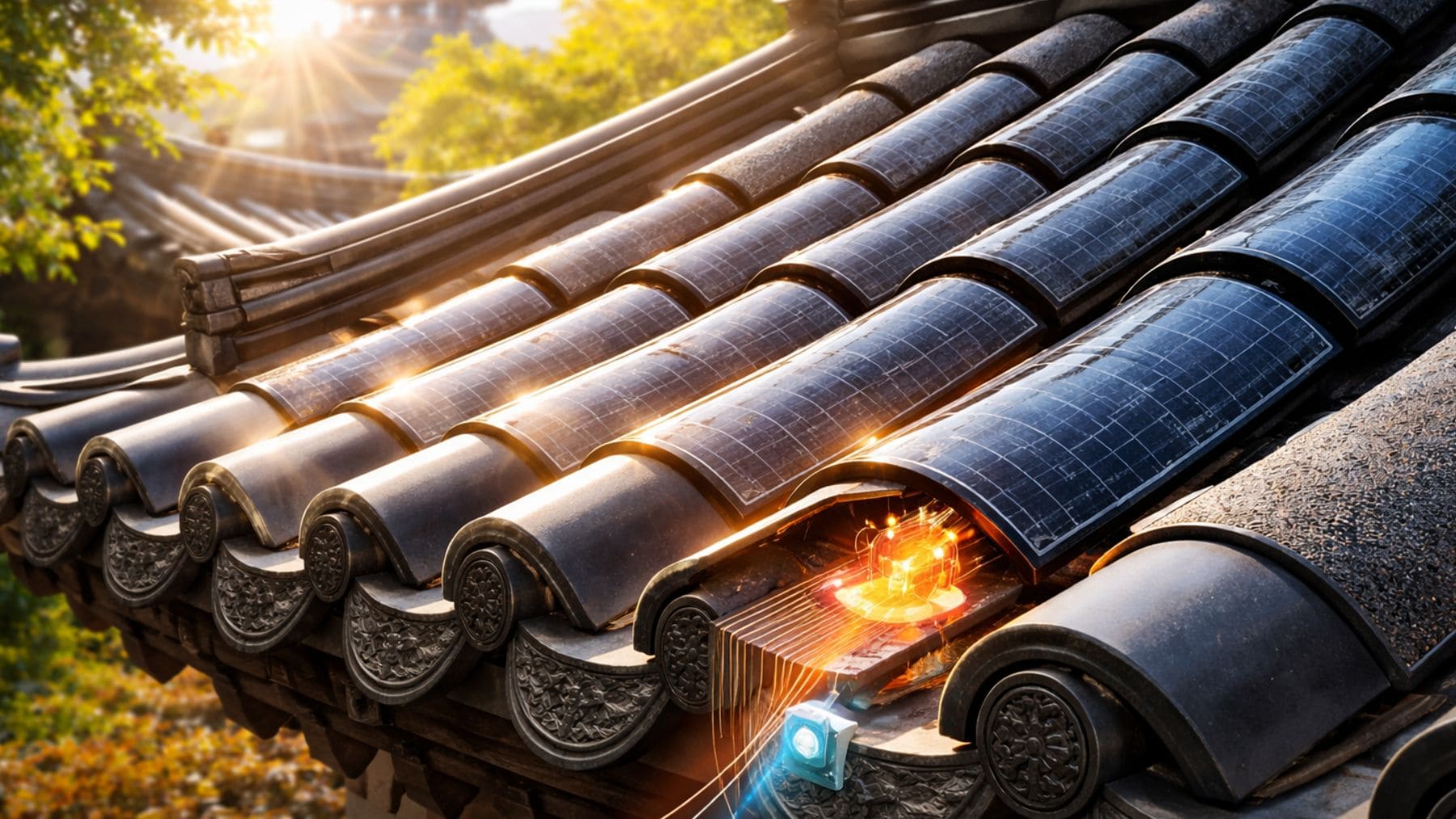 Tejas solares curvas inspiradas en técnica china tradicional que generan electricidad y detectan incendios.