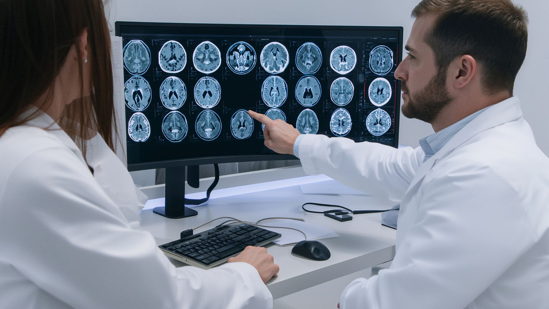 Médicos analizan resonancias cerebrales en un tratamiento experimental con ultrasonidos focalizados para el alzhéimer.