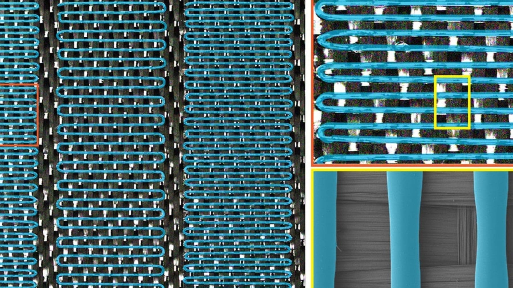 Estructura de material compuesto autorreparable con microcanales termoplásticos impreso en 3D que sellan grietas internas.