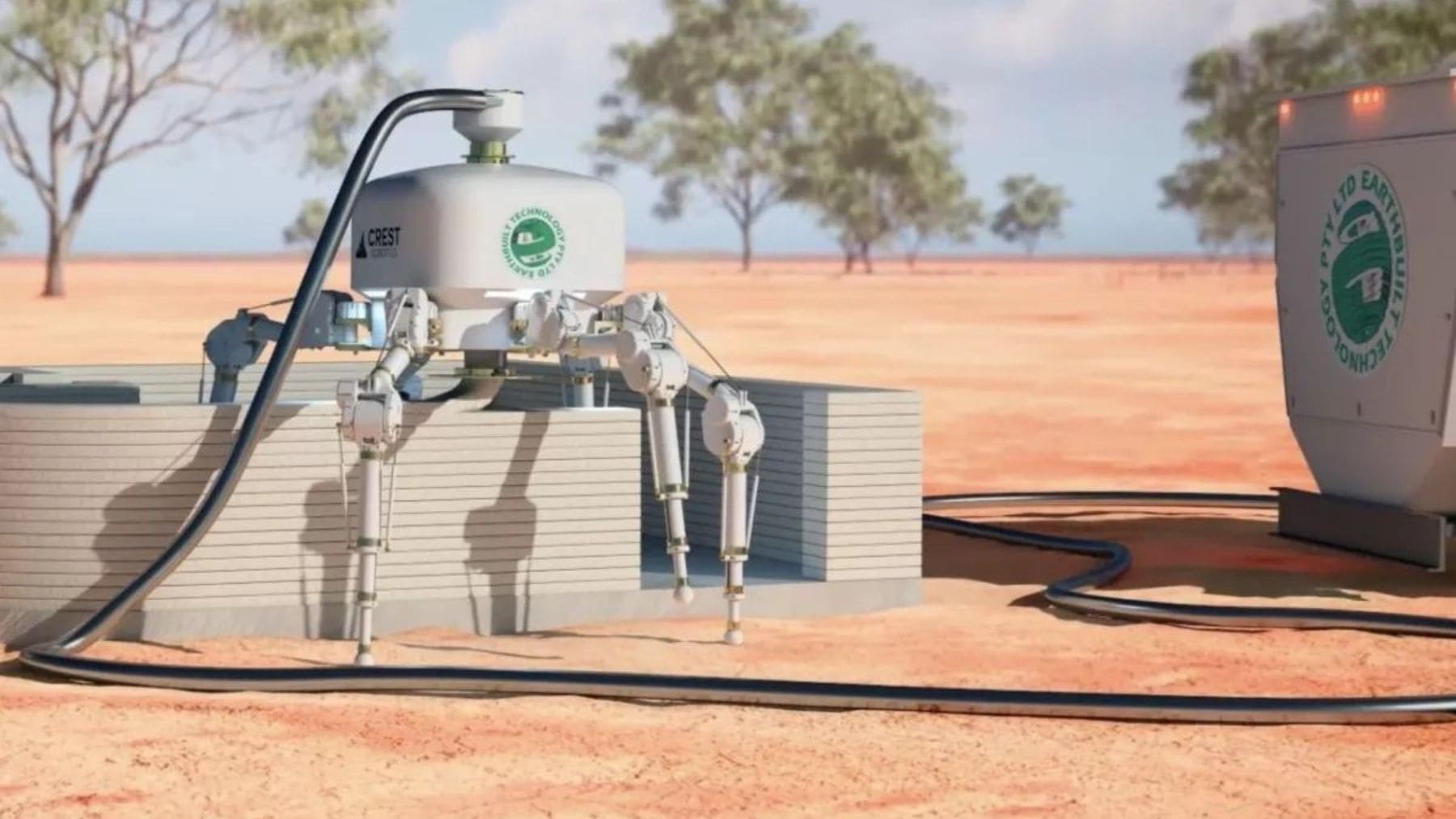 Robot Charlotte construyendo una casa sin cemento con materiales locales en Australia.