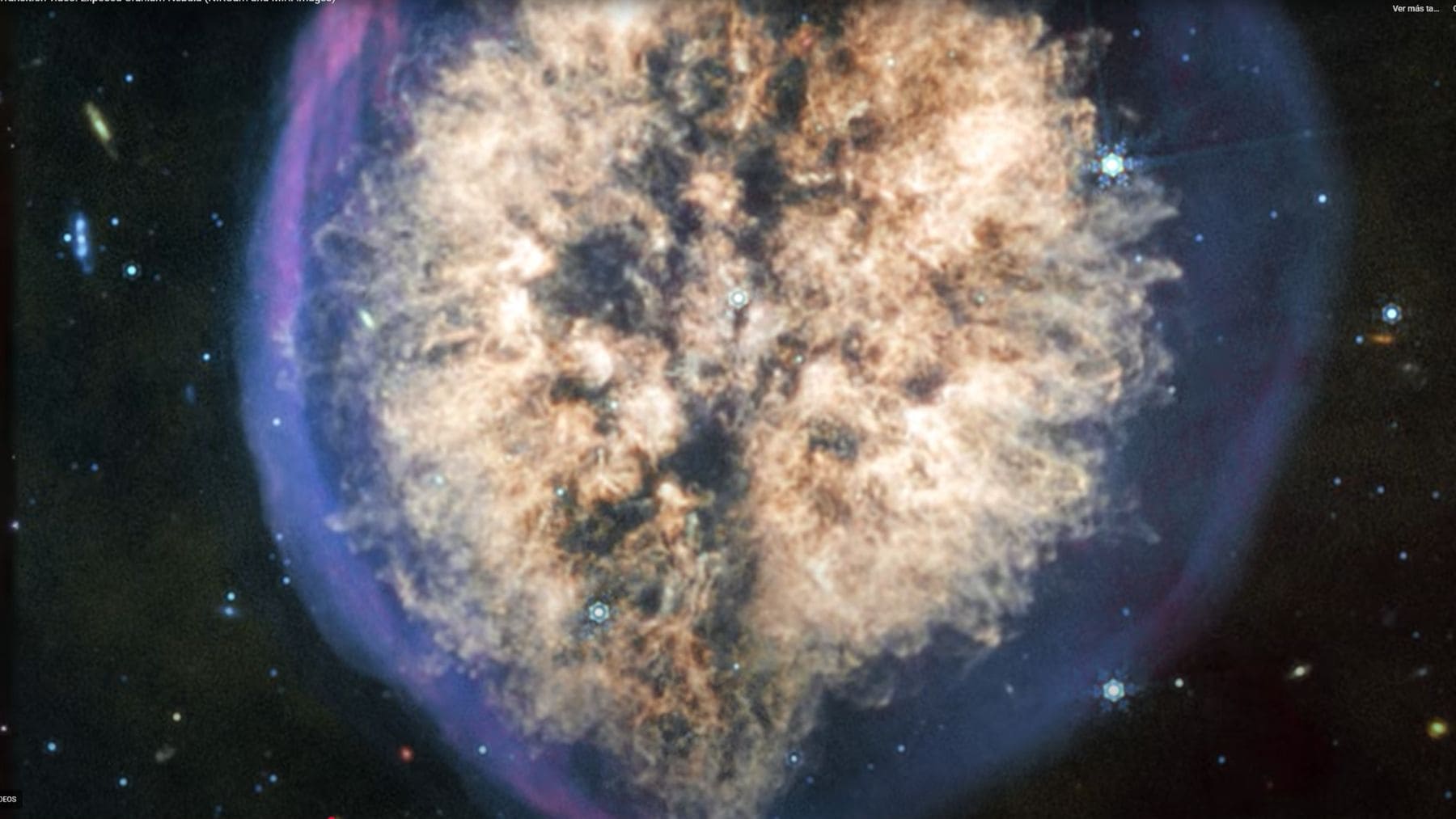 Imagen del telescopio James Webb de la nebulosa PMR 1 con forma de cráneo cósmico en la constelación de Vela.