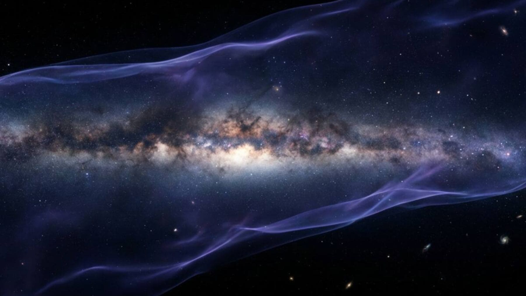 Ilustración de la Vía Láctea dentro de una lámina gigante de materia oscura en el universo.