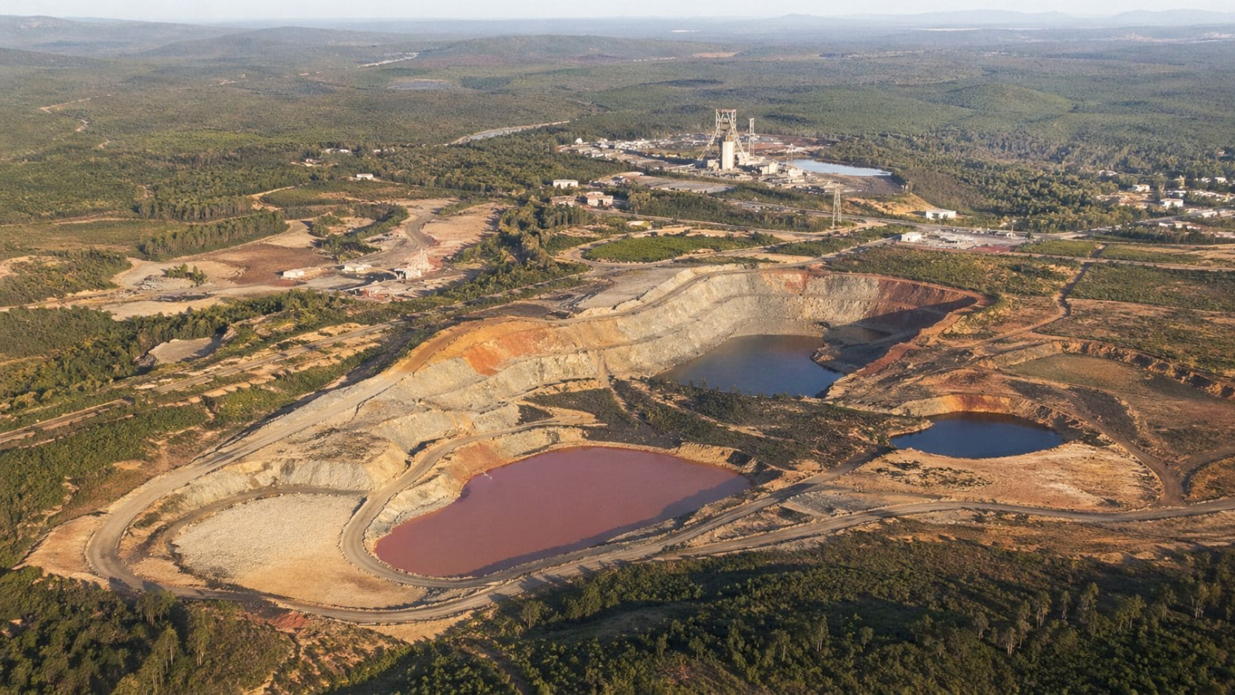 Mina a cielo abierto en Huelva con depósitos de cobre y minerales críticos del proyecto Escacena en Andalucía.