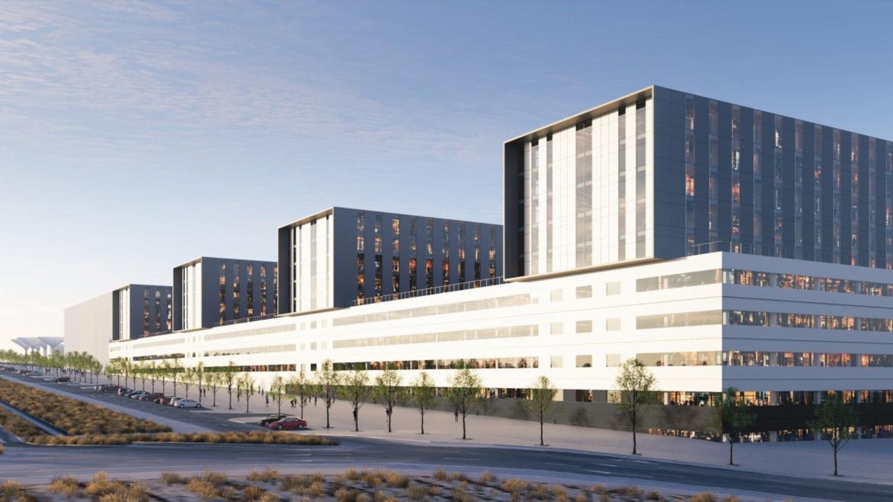 Render de la futura Ciudad de la Justicia de Madrid en Valdebebas, uno de los mayores proyectos judiciales de Europa.