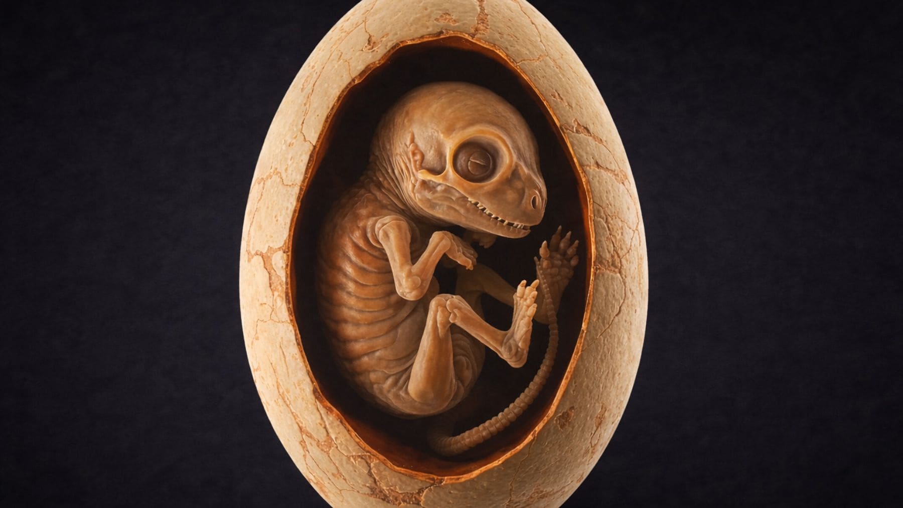 Fósil de embrión de dinosaurio dentro de un huevo en postura de incubación Baby Yingliang de 70 millones de años.