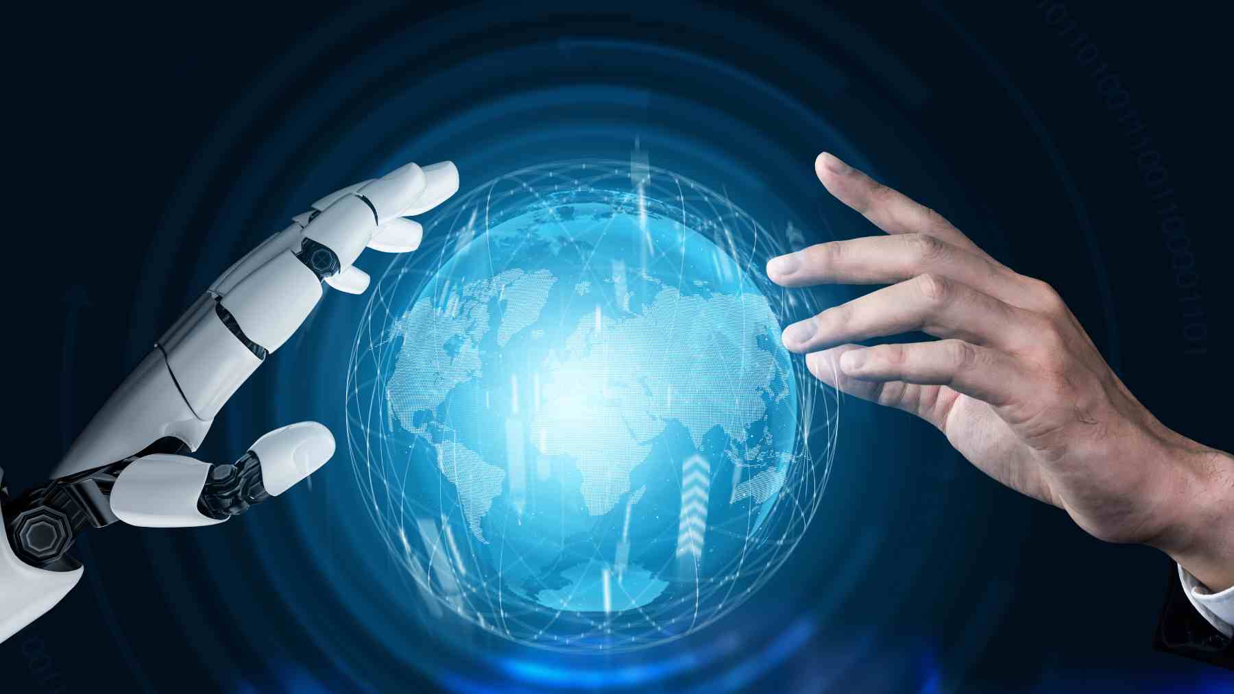 Interacción entre humano y robot simbolizando el aprendizaje oculto en modelos de inteligencia artificial y transmisión de datos invisibles.