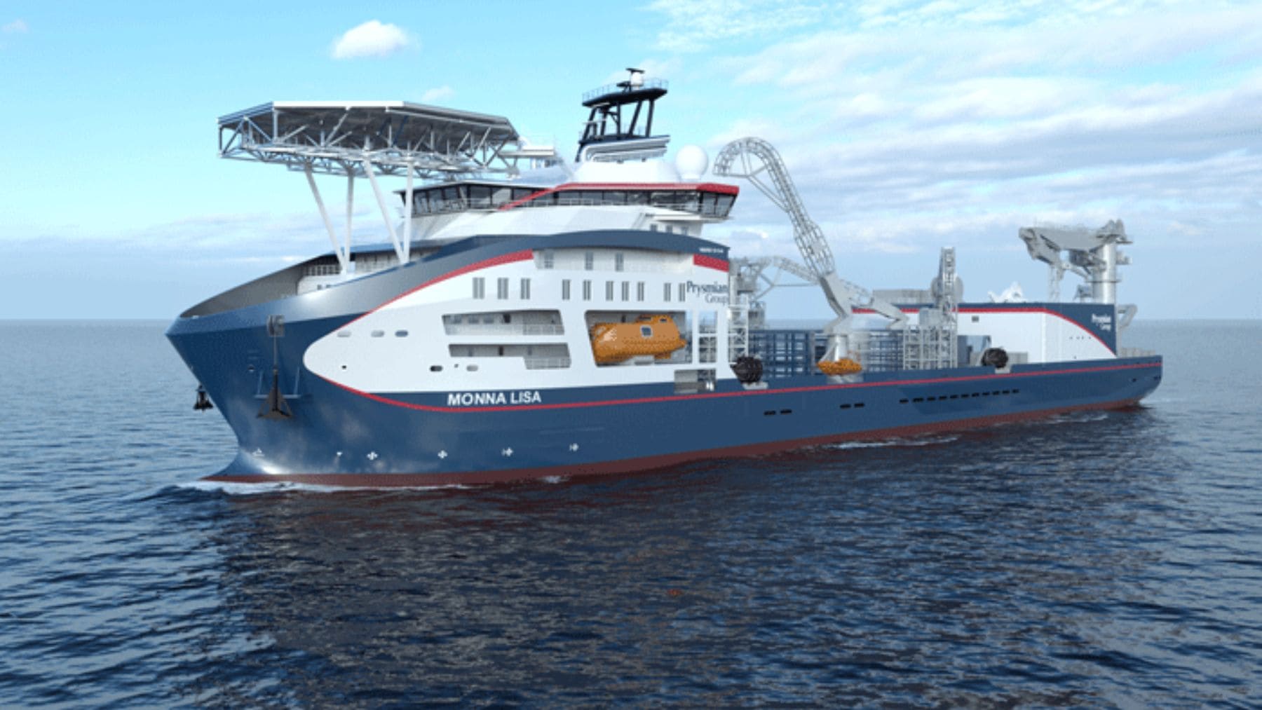 Buque cablero instalando cable submarino HVDC para interconexión eléctrica entre España e Italia.