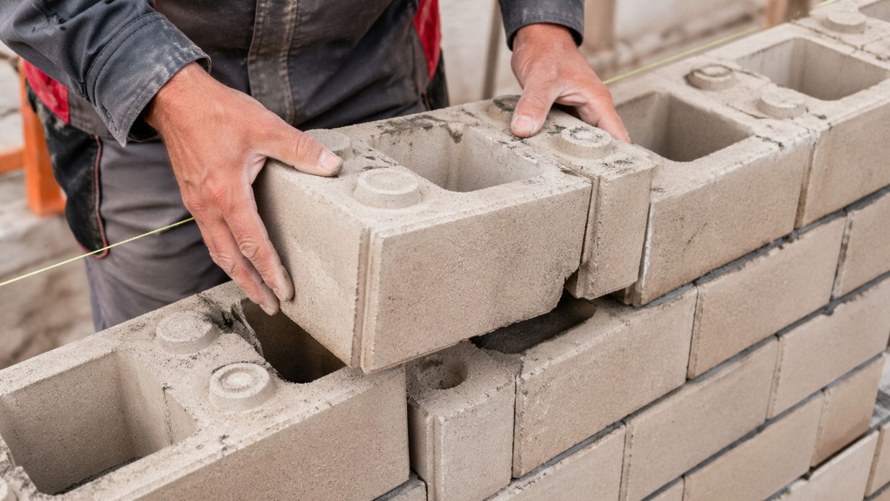 Ladrillos inteligentes tipo Lego colocados sin mortero en obra para construir casas más rápido en Rusia.