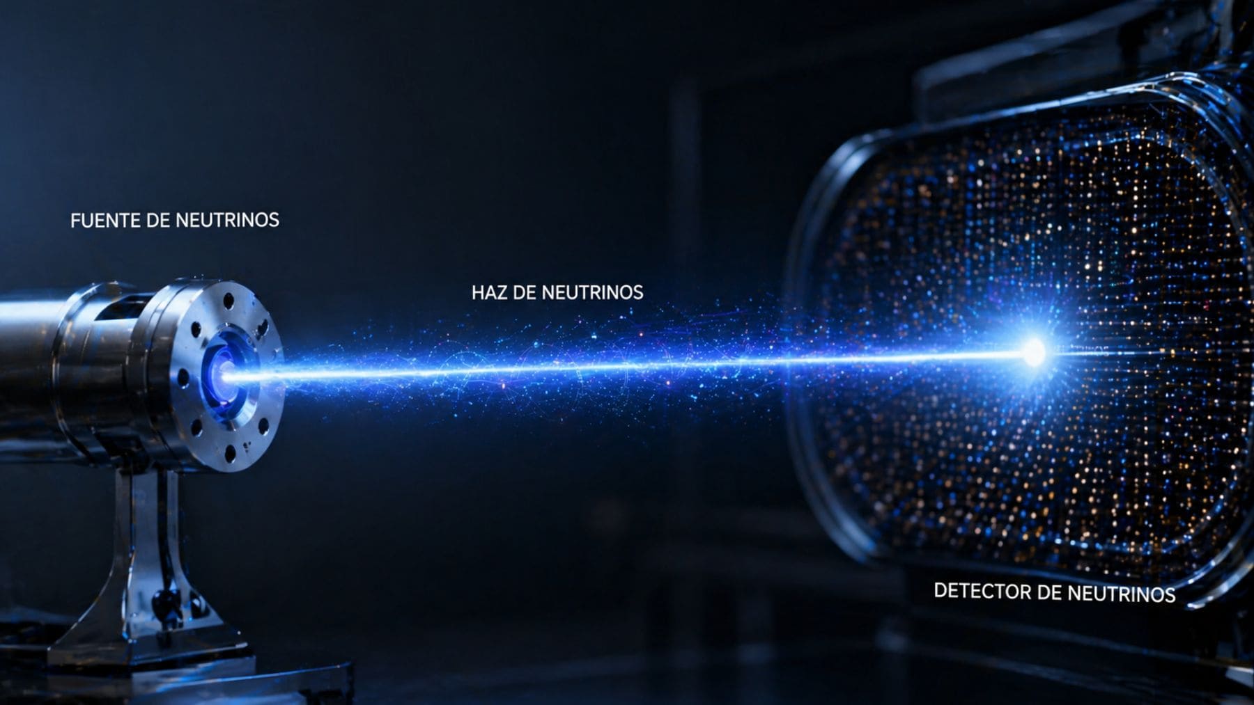 Representación de un láser de neutrinos generado en laboratorio para estudiar partículas del universo.