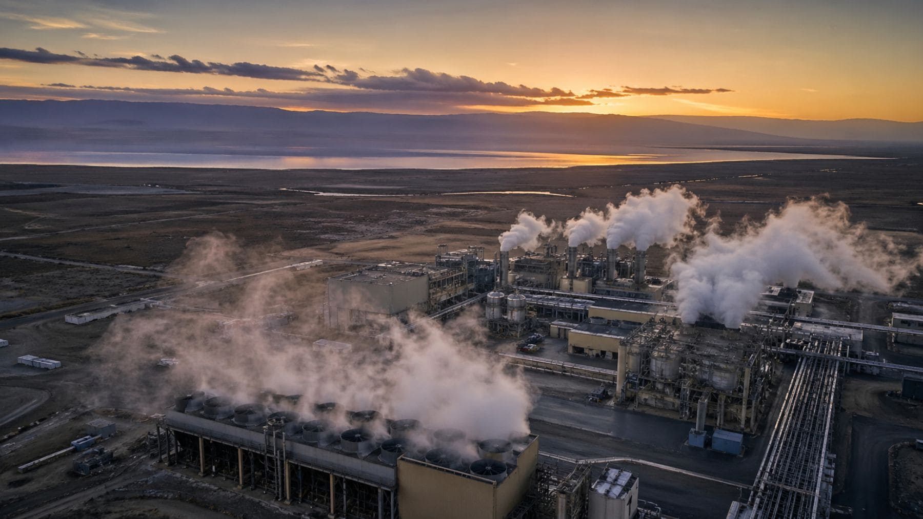 Planta geotérmica en el Salton Sea (California) donde se estudia la extracción de litio de salmueras subterráneas.