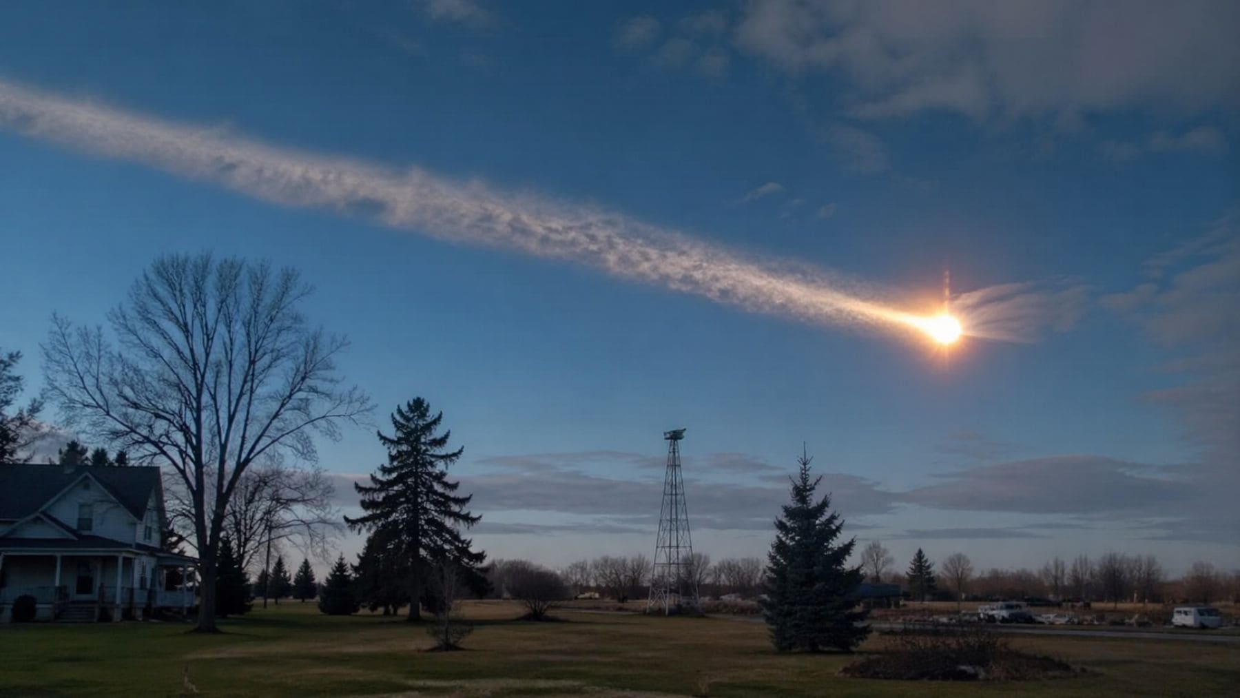 Bólido cruzando el cielo de Ohio en marzo de 2026 tras explotar y generar una posible lluvia de meteoritos.