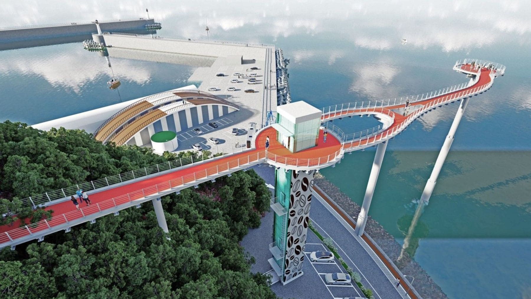 Pasarela elevada de 108 metros sobre el mar en Gangneung Corea del Sur con vistas panorámicas.