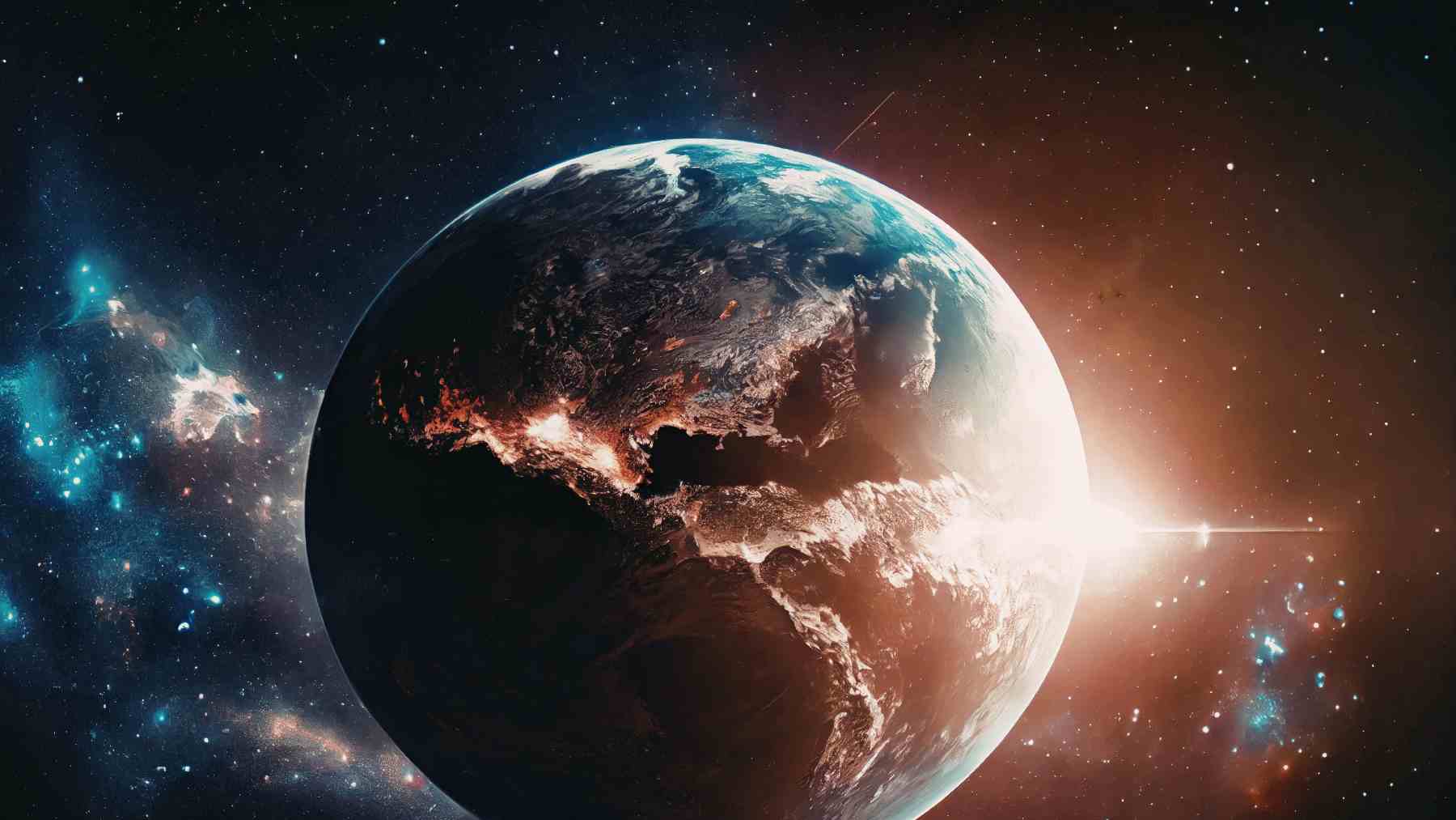 La Tierra vista desde el espacio con iluminación solar mostrando cambios en su rotación según estudios de la NASA.