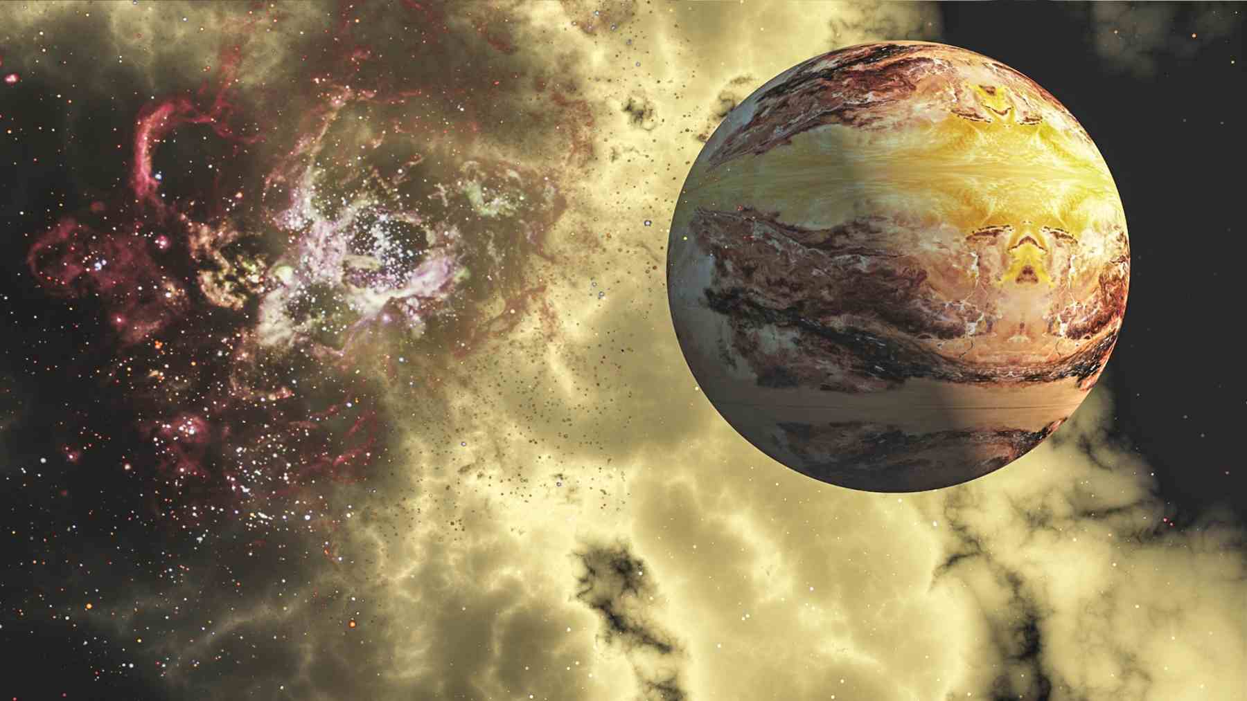 Venus con nubes densas donde científicos estudian posible vida microbiana llegada desde la Tierra.