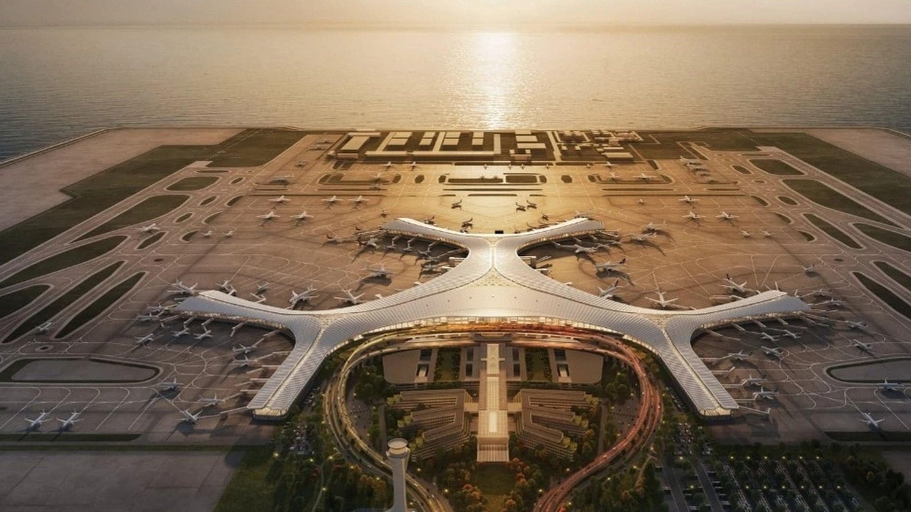 Aeropuerto Internacional Dalian Jinzhouwan construido sobre una isla artificial en el mar de China.