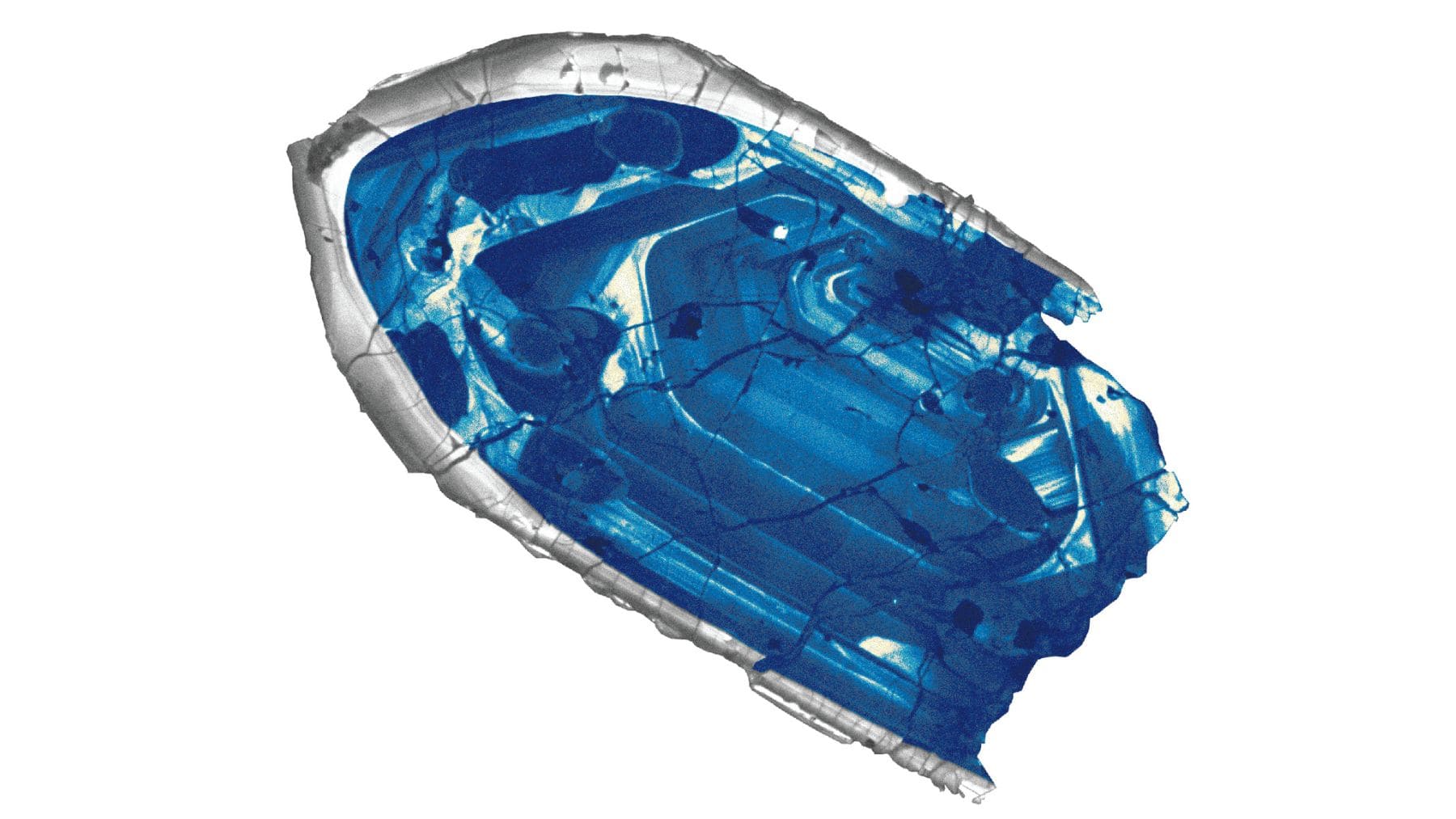 Cristal de circón hallado en Jack Hills Australia con más de 4160 millones de años analizado por científicos.