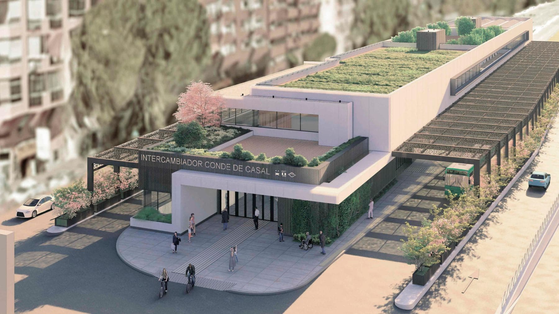 Render oficial del nuevo intercambiador de Conde de Casal en Madrid previsto para 2027.