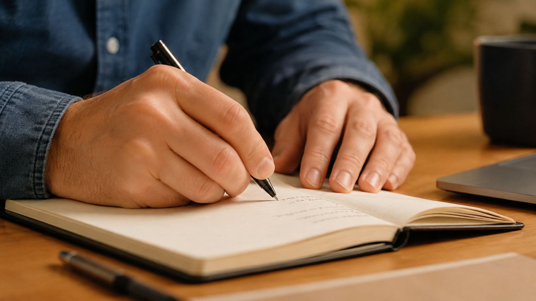 Persona escribiendo con la mano derecha en una libreta, imagen relacionada con un estudio sobre la evolución de los diestros.