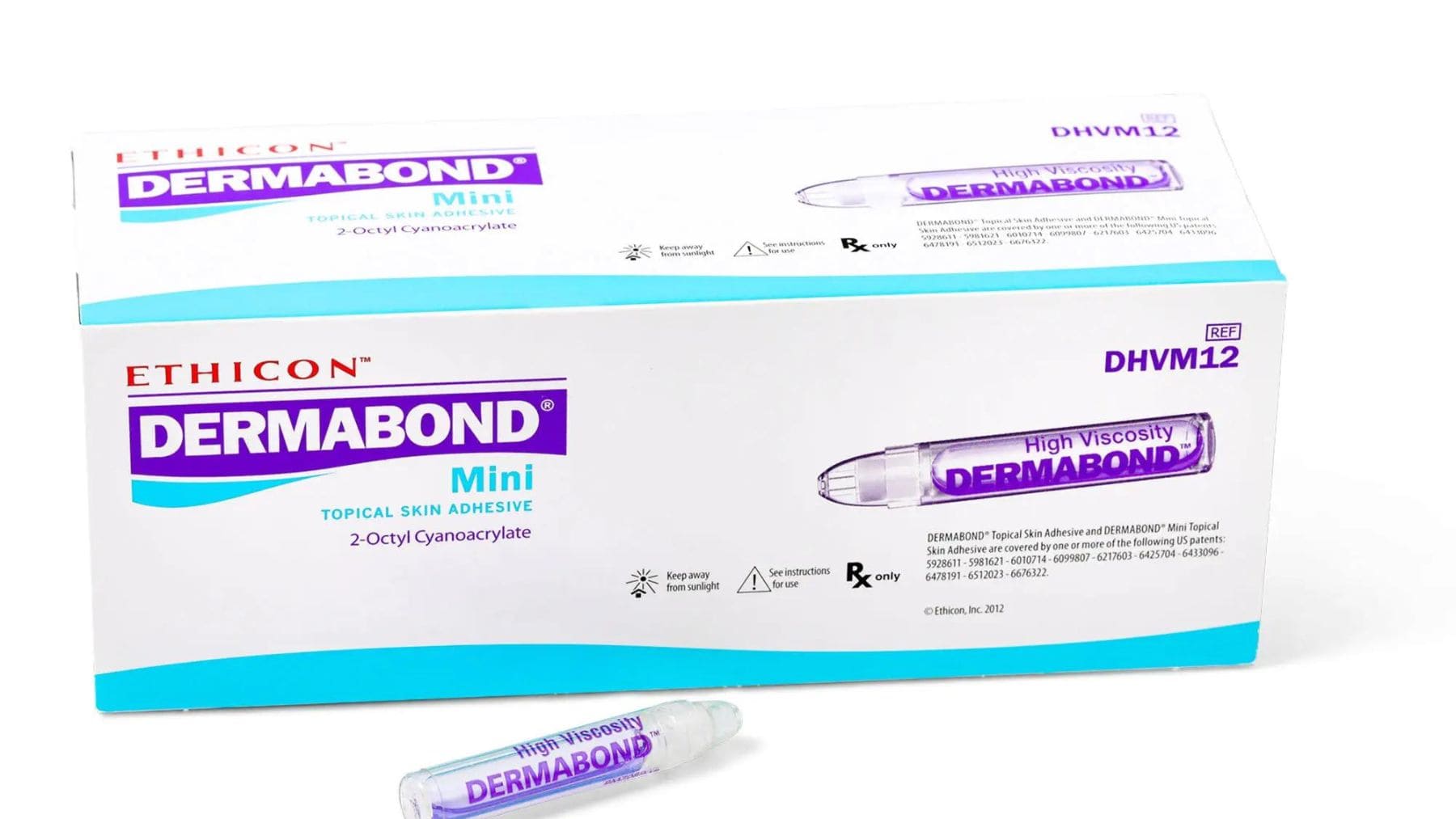 Caja de Dermabond, adhesivo médico de cianoacrilato derivado del superpegamento descubierto por Harry Coover.