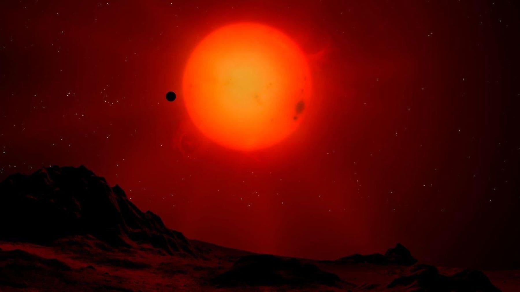 Recreación artística de la supertierra GJ 887 d orbitando una estrella enana roja a 10,7 años luz de la Tierra