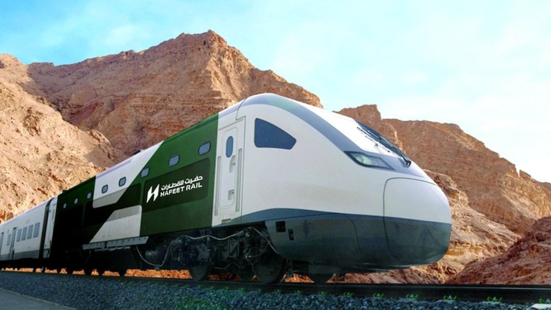 Tren de Hafeet Rail durante el proyecto ferroviario entre Emiratos Árabes Unidos y Omán.