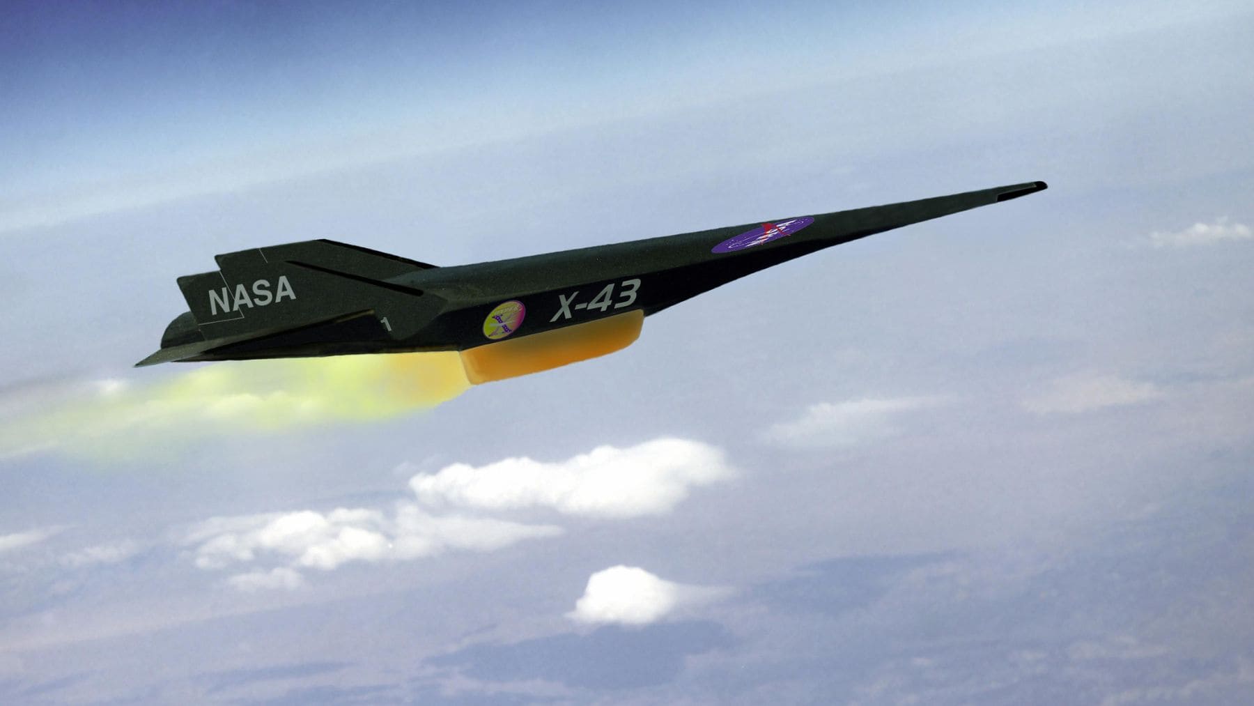 X-43A de la NASA durante una prueba hipersónica a Mach 9,6 sobre el Pacífico.