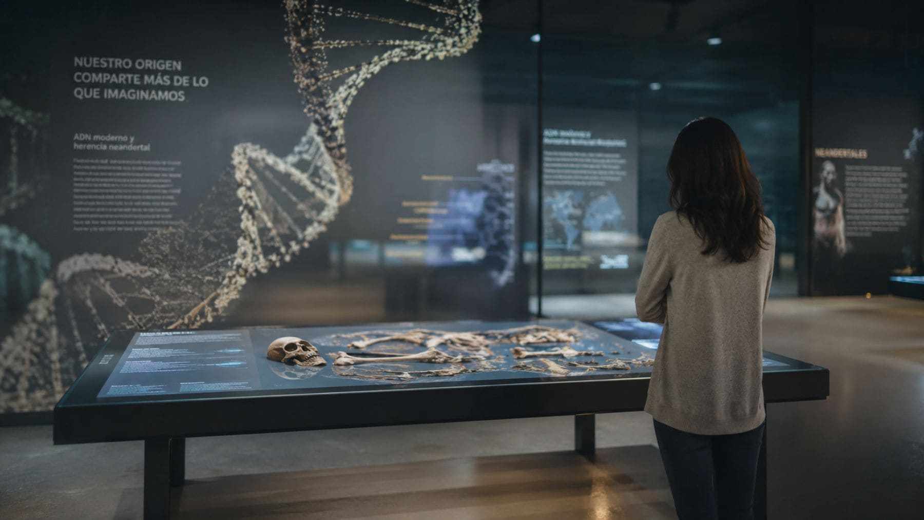 Exposición científica sobre ADN humano y herencia genética neandertal relacionada con la respuesta frente a virus de ADN