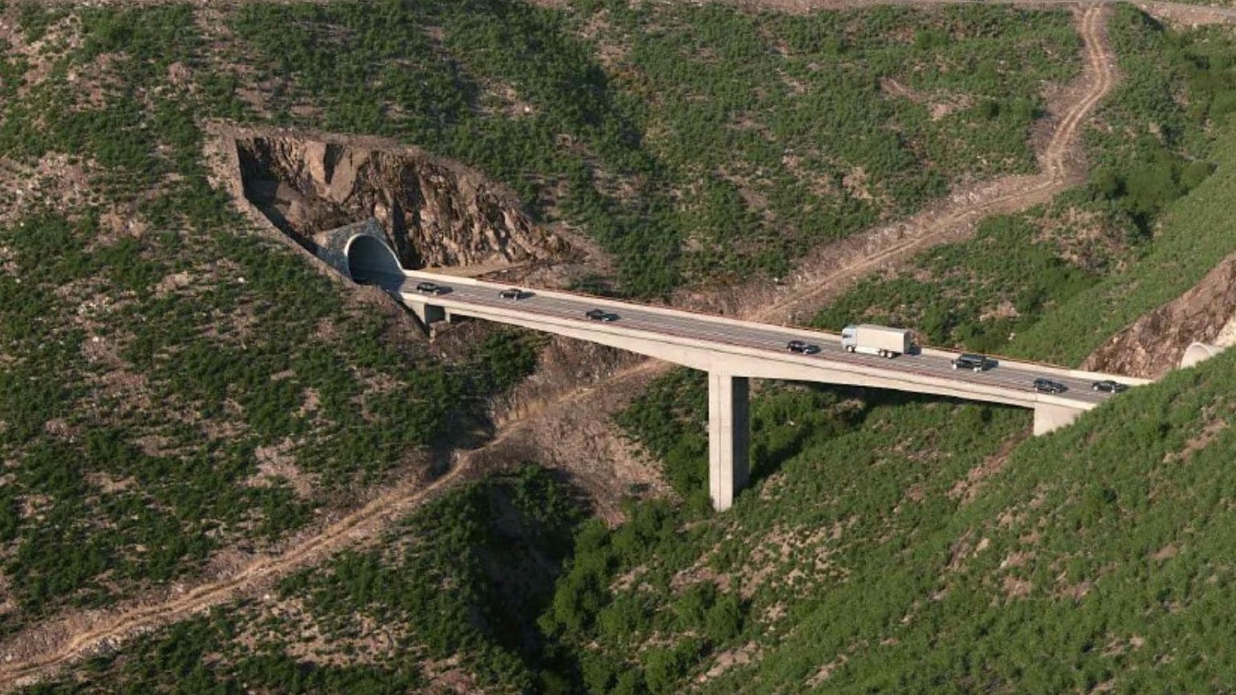 Viaducto y túnel de la nueva carretera entre Agaete y La Aldea de San Nicolás en Gran Canaria.