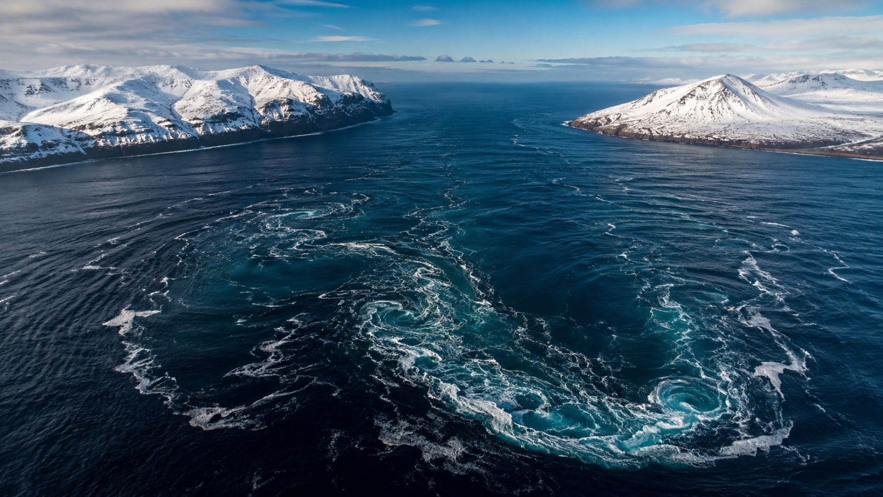 Recreación del estrecho de Dinamarca, donde se encuentra la cascada submarina más grande de la Tierra entre Groenlandia e Islandia