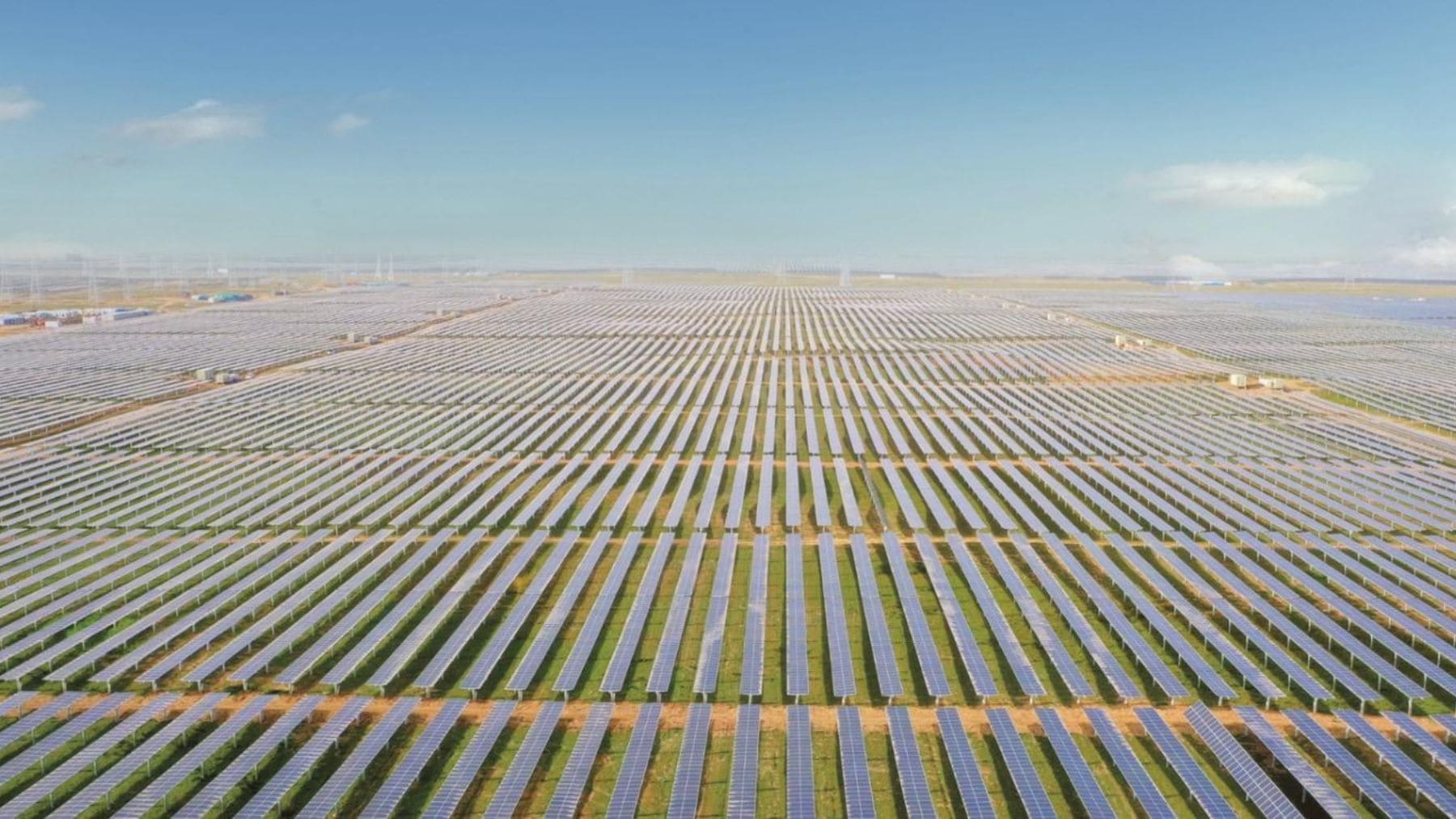 Parque solar de Talatan en Qinghai, China, donde la vegetación comenzó a recuperarse bajo los paneles fotovoltaicos