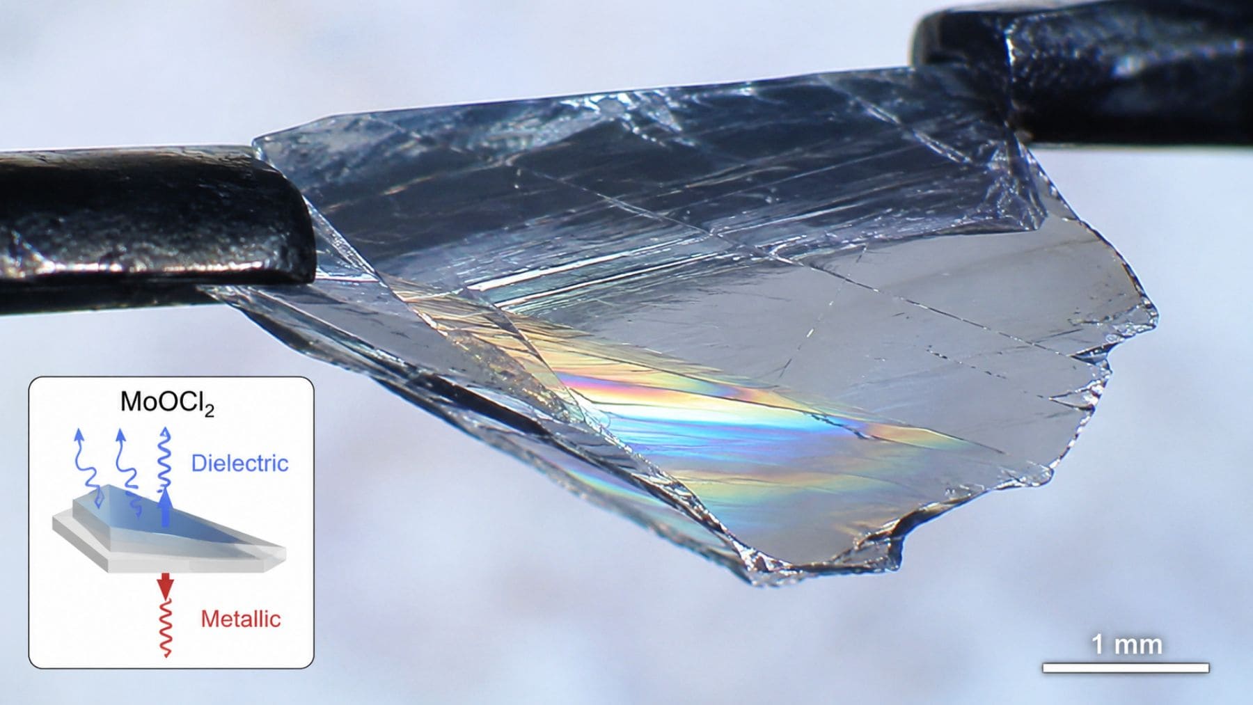 Cristal de oxicloruro de molibdeno (MoOCl₂) capaz de comportarse como metal o vidrio según la dirección de la luz