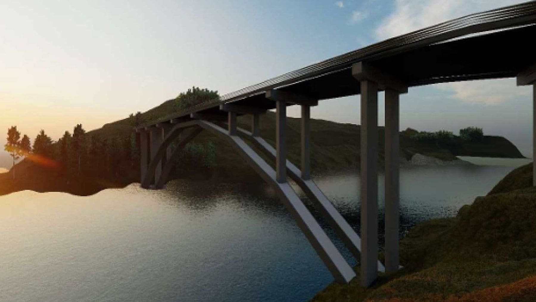 Recreación del futuro puente internacional sobre el río Sever entre Cedillo (España) y Montalvão (Portugal)