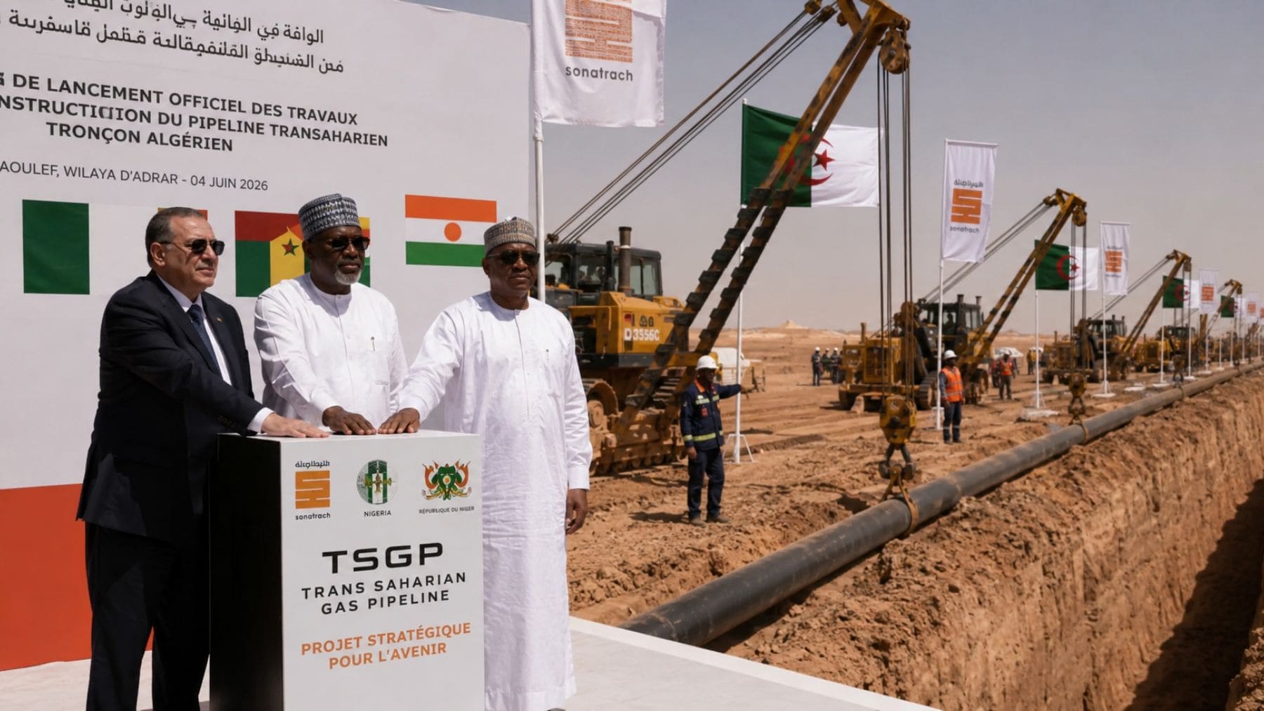 Inicio de las obras del Gasoducto Transahariano entre Argelia, Nigeria y Níger para exportar gas hacia Europa.