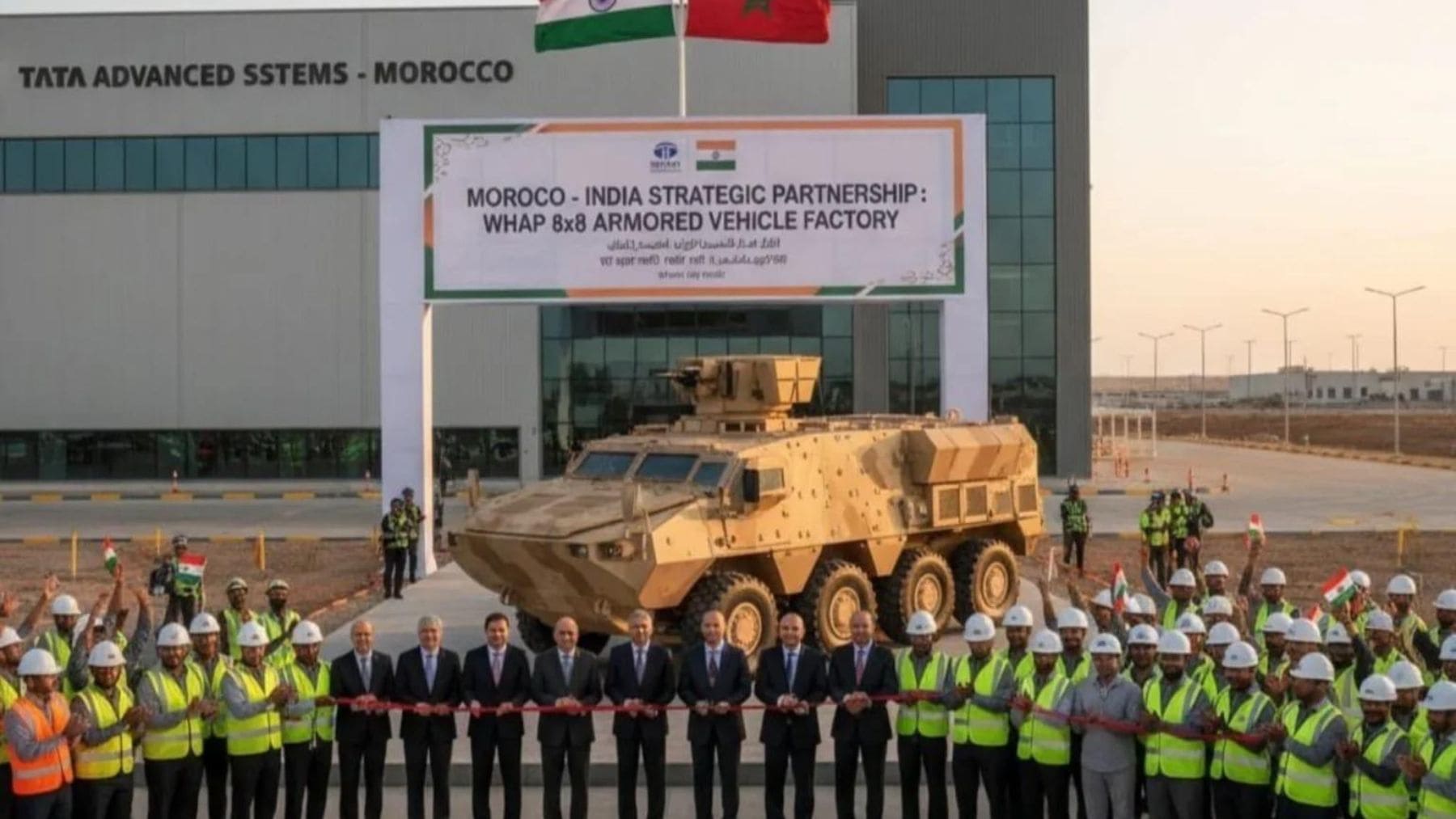 Inauguración de la fábrica militar TATA Advanced Systems Morocco para fabricar blindados WhAP 8x8 en Marruecos