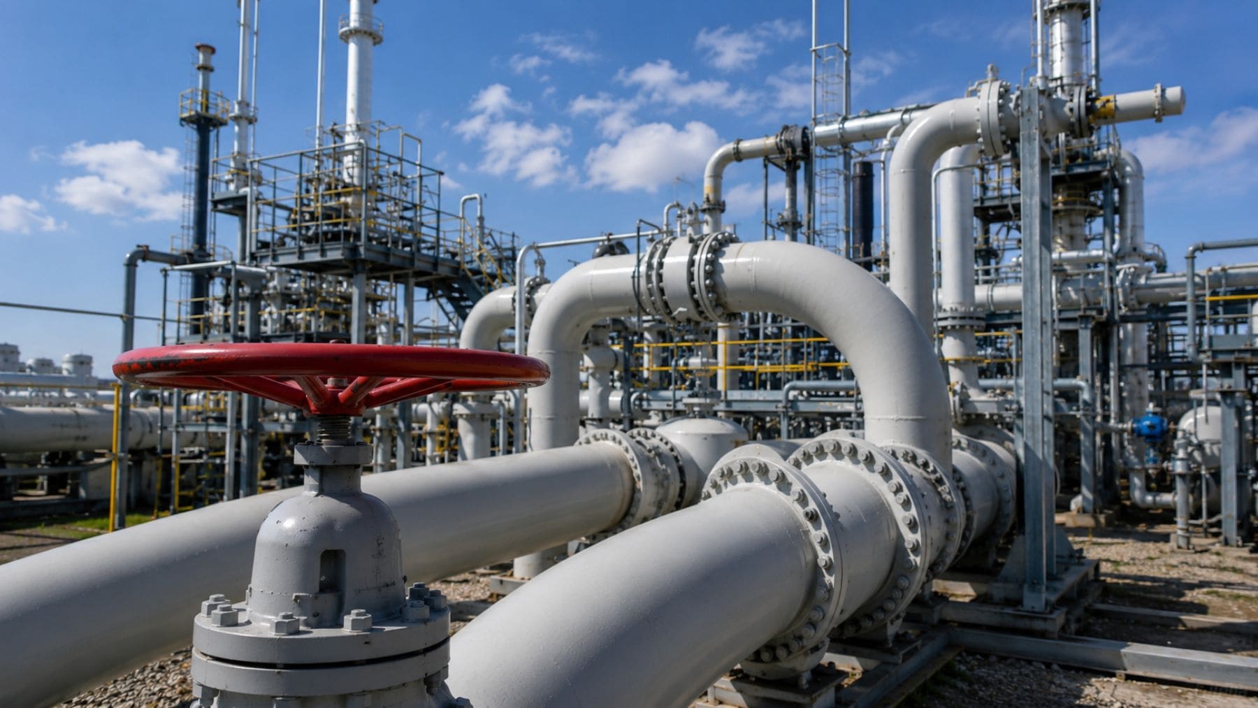 Instalación industrial de gasoductos tras la entrada en vigor de la prohibición de importar gas natural ruso a la Unión Europea.