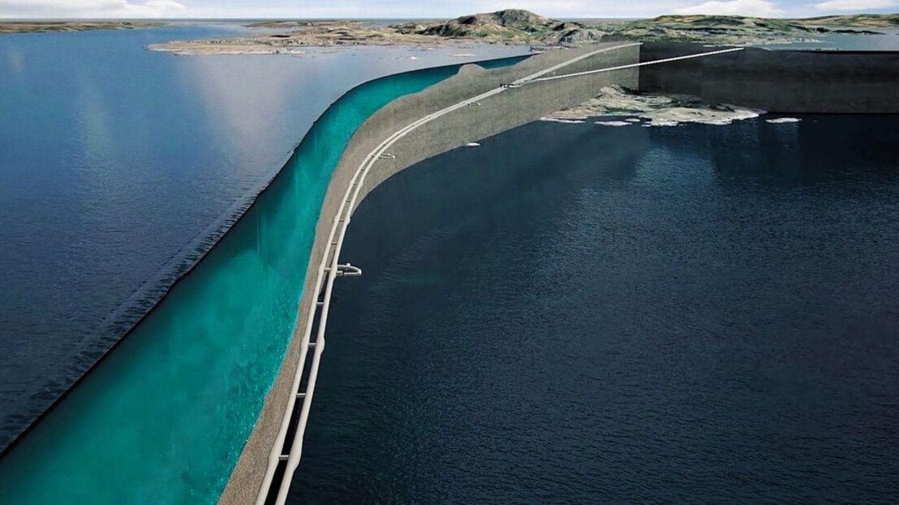 Ilustración del túnel submarino Rogfast en Noruega, el más largo y profundo del mundo, bajo el fiordo Boknafjord